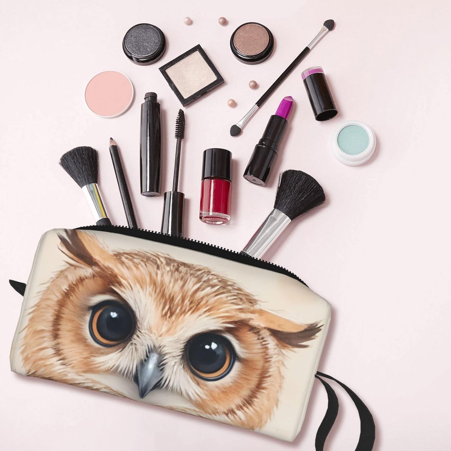 Owl Makeup Bag Small Compact & Durable Travel Cosmetic Bag Organizer Oxford Fabric Impact-Resistant Multi-Purpose Storage Perfect for Travel, Gym, Daily Use
