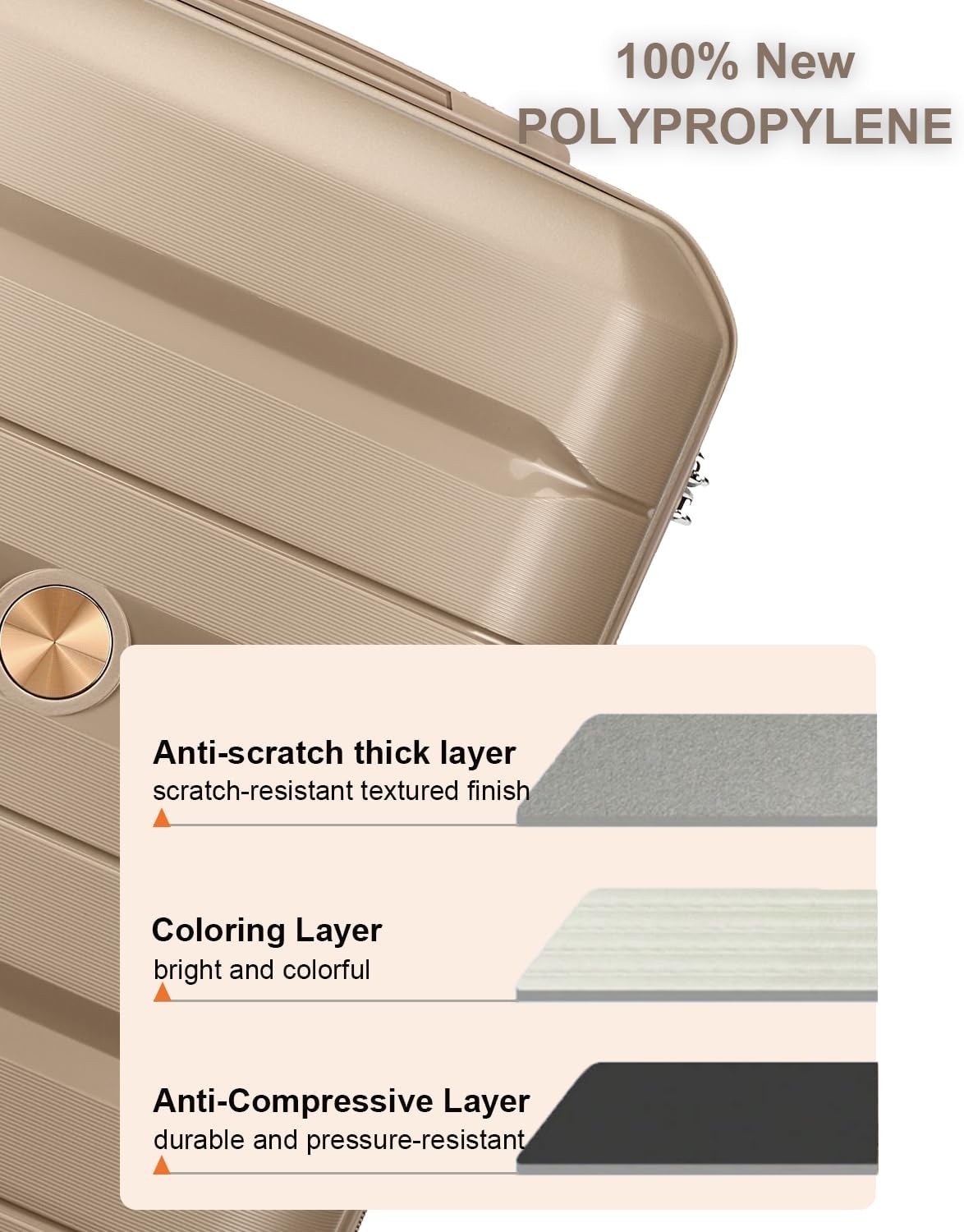 Somago 28 Inch Luggage With Spinner Wheels Hard Shell Polypropylene Suitcase with TSA Lock and YKK Zipper,Noble Golden