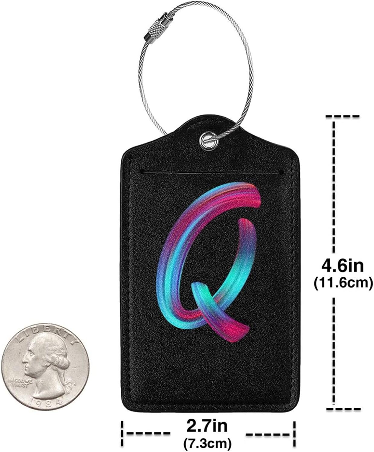 2 Pack Initial Luggage Tags for Suitcase, Colorful Letter Design Cruise Name Bag Tags, Novelty Baggage Identifiers with Full Privacy Cover, Leather ID Label for Women Men Kids Travel, Rainbow Letter Q