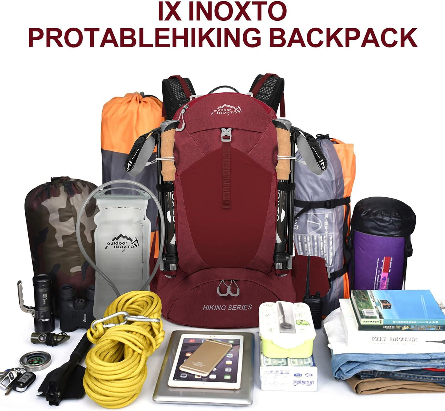 Hiking Backpack, Waterproof Hiking Daypack with 3L Water Bladder and Rain Cover, Lightweight Travel Camping Backpack for Men Women (Red)
