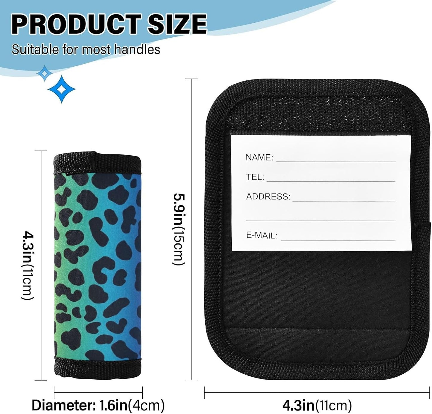 Rainbow Leopard Print 2 Pack Luggage Handle Wraps Covers for Suitcase Identifiers Bag Tags Travel Accessories
