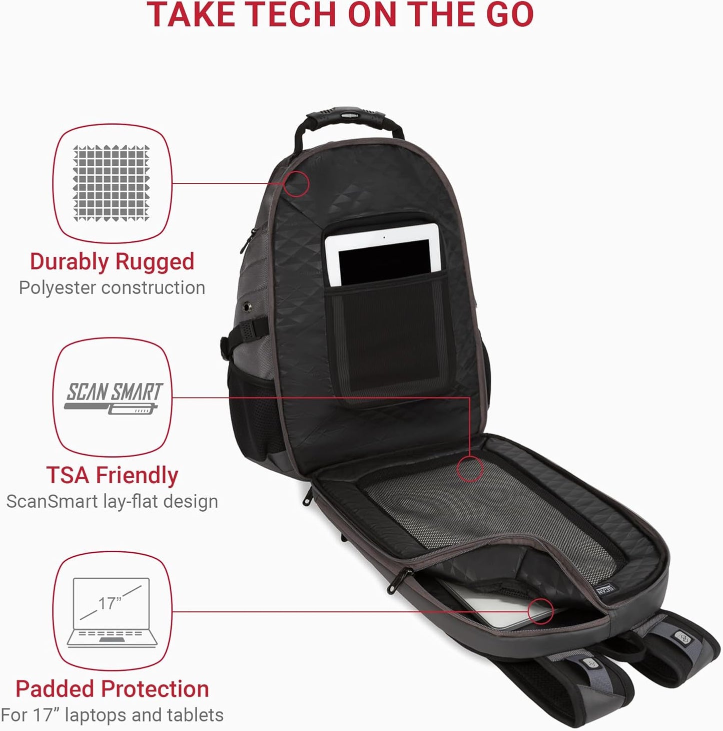 SwissGear 1900 Scansmart TSA 17 Laptop Backpack, Sting Grey Ballistic, 19-Inch