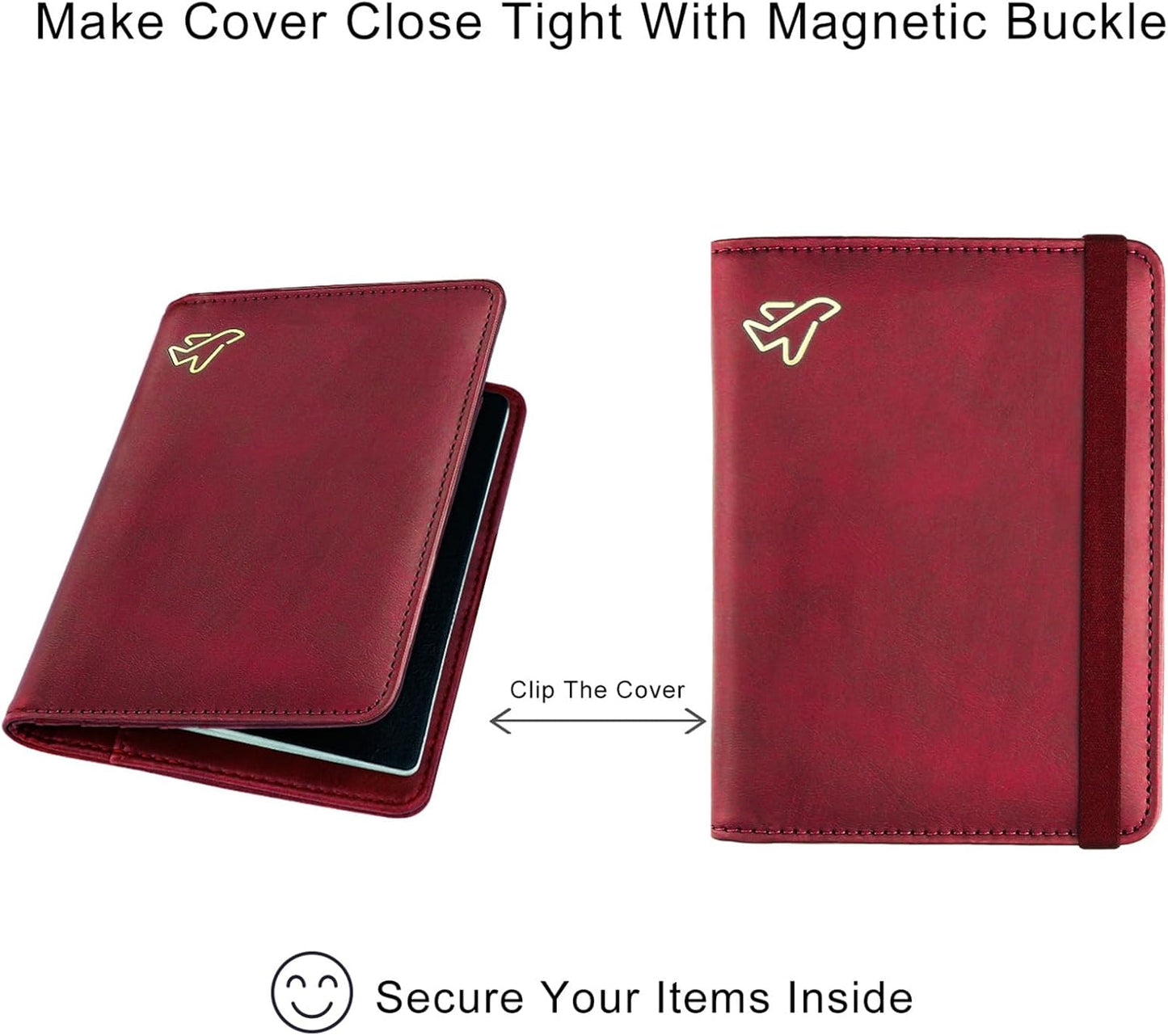 WALNEW Passport Holder for Travel, RFID Passport Cover Wallet for Women Men, PU Leather Passport Book Card Holder Case with Pen, Travelling Essentials for Flying