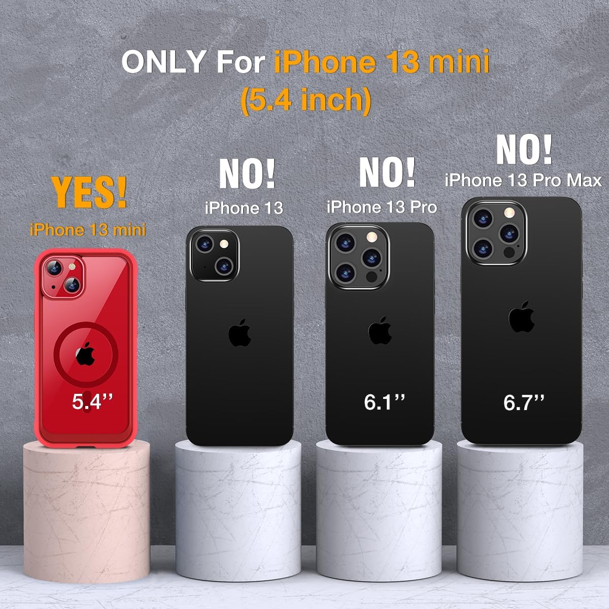 Miracase Magnetic Case for iPhone 13 Mini 5.4 Inch,with MagSafe,Built in Screen Protector,Full Body Protection(Red)
