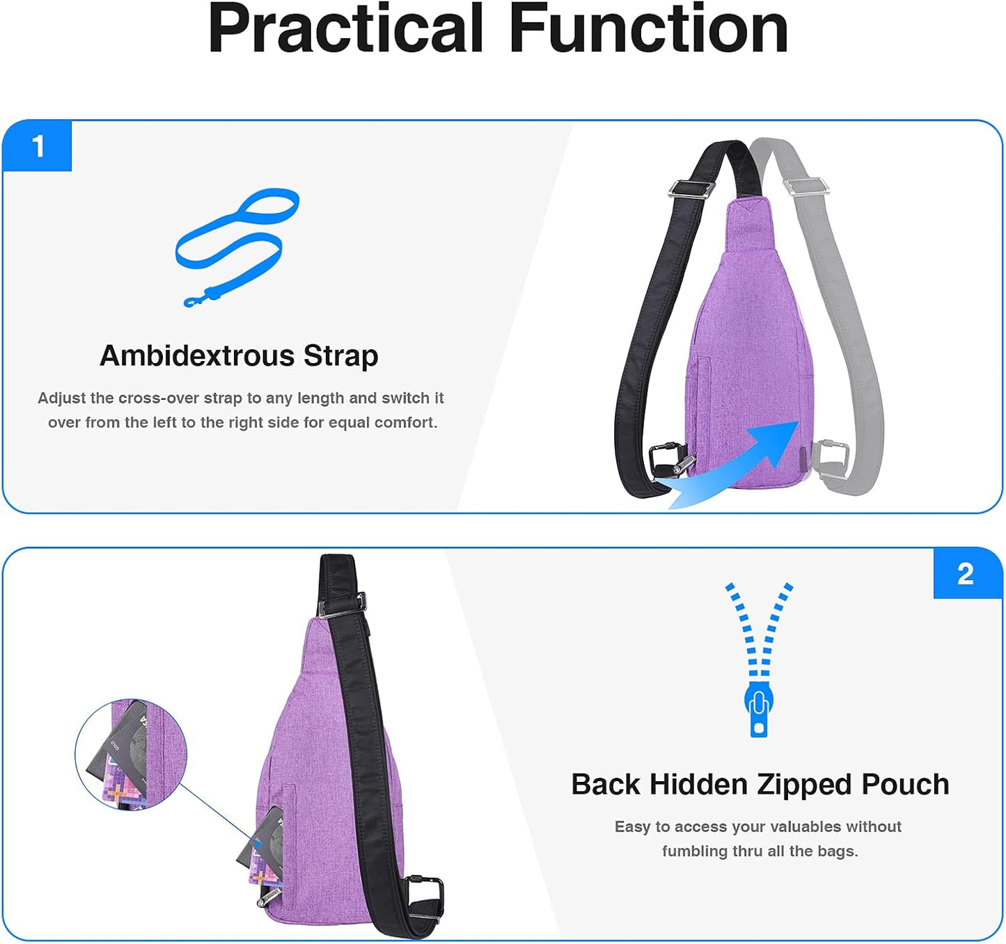 WATERFLY Tiny Crossbody Sling Backpack Anti Theft Backpack for Traveling Chest Shoulder Bag (Purple)