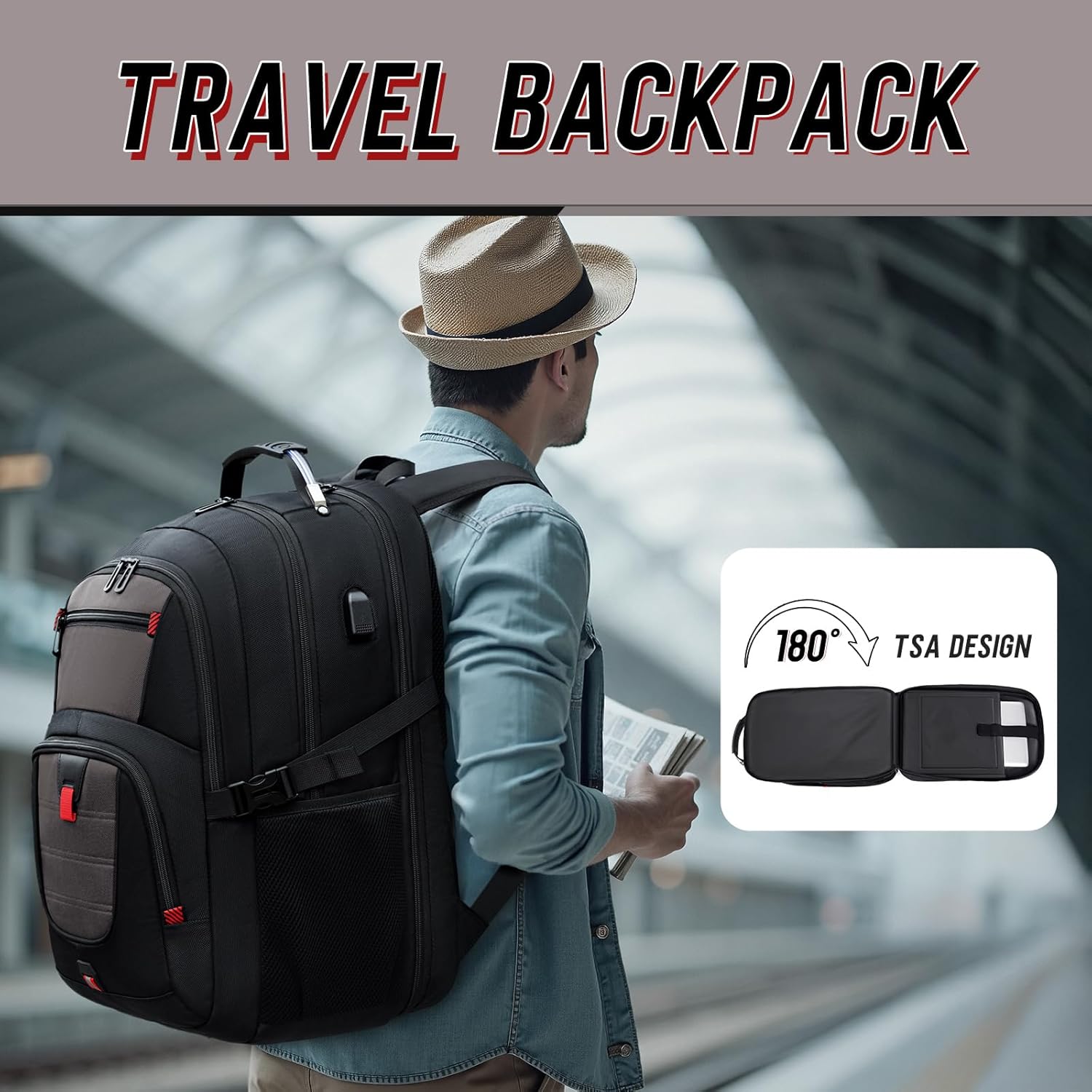 Z-MGKISS Travel Backpack, TSA Airline Approved, Travel Laptop Backpack with USB Charging Port