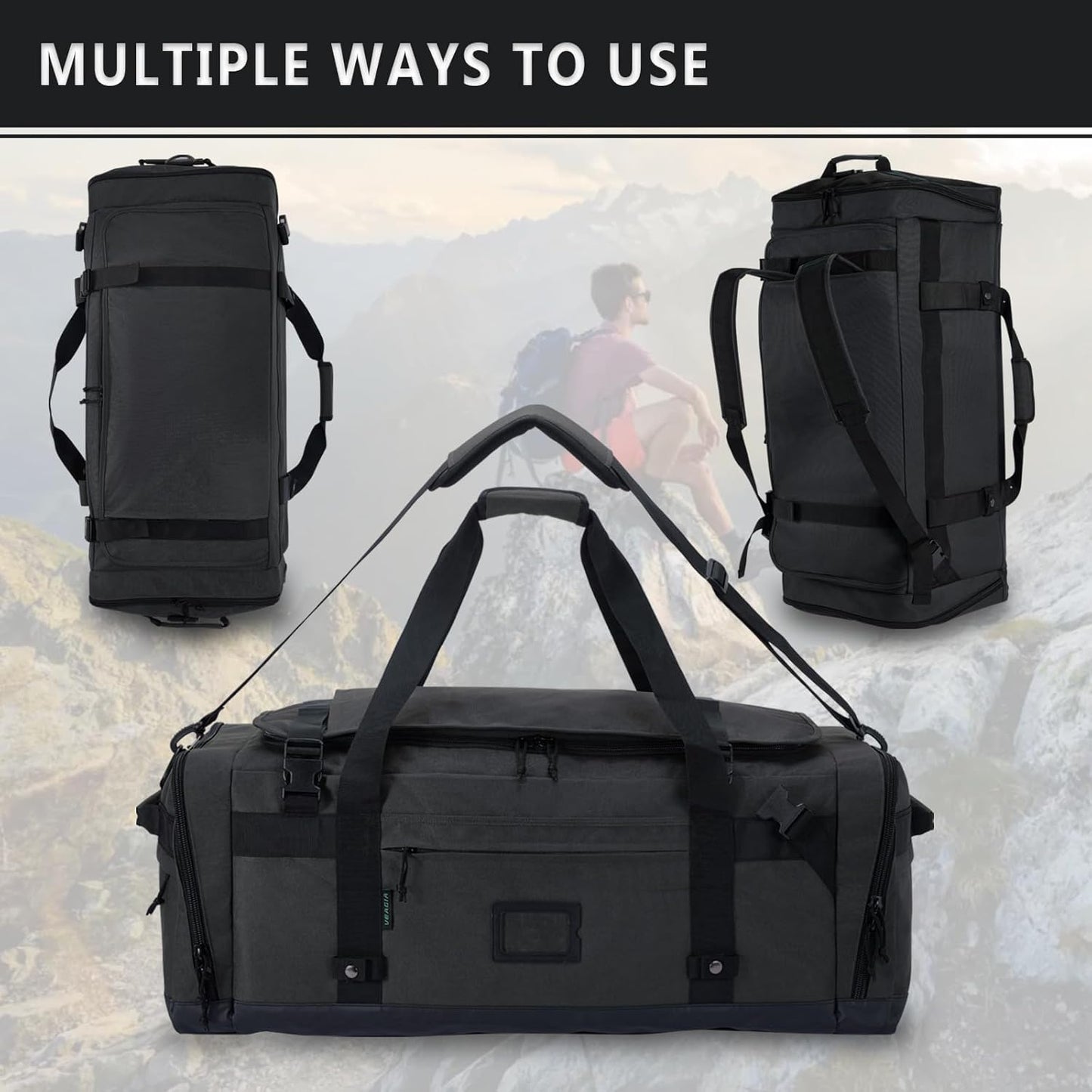 Large Duffle Bag for Travel - Men & Women, Foldable Gym Duffle Backpack, Heavy Duty Tactical Military Canvas Duffel Bags, Extra Big Carry On with Shoe Pockets, Waterproof (80L/103L)