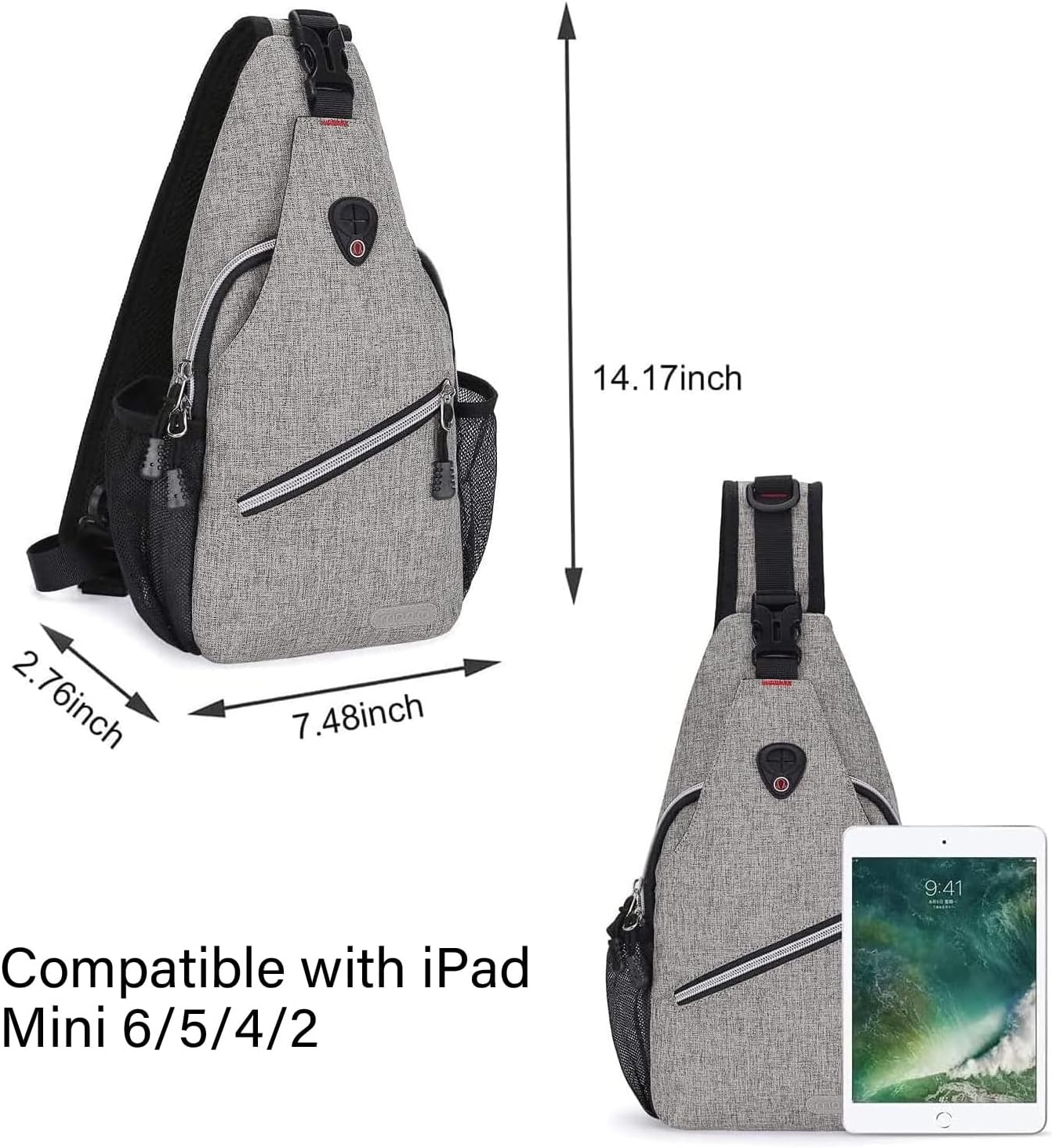 MOSISO Mini Sling Backpack,Small Hiking Daypack Travel Outdoor Casual Sports Bag, Gray