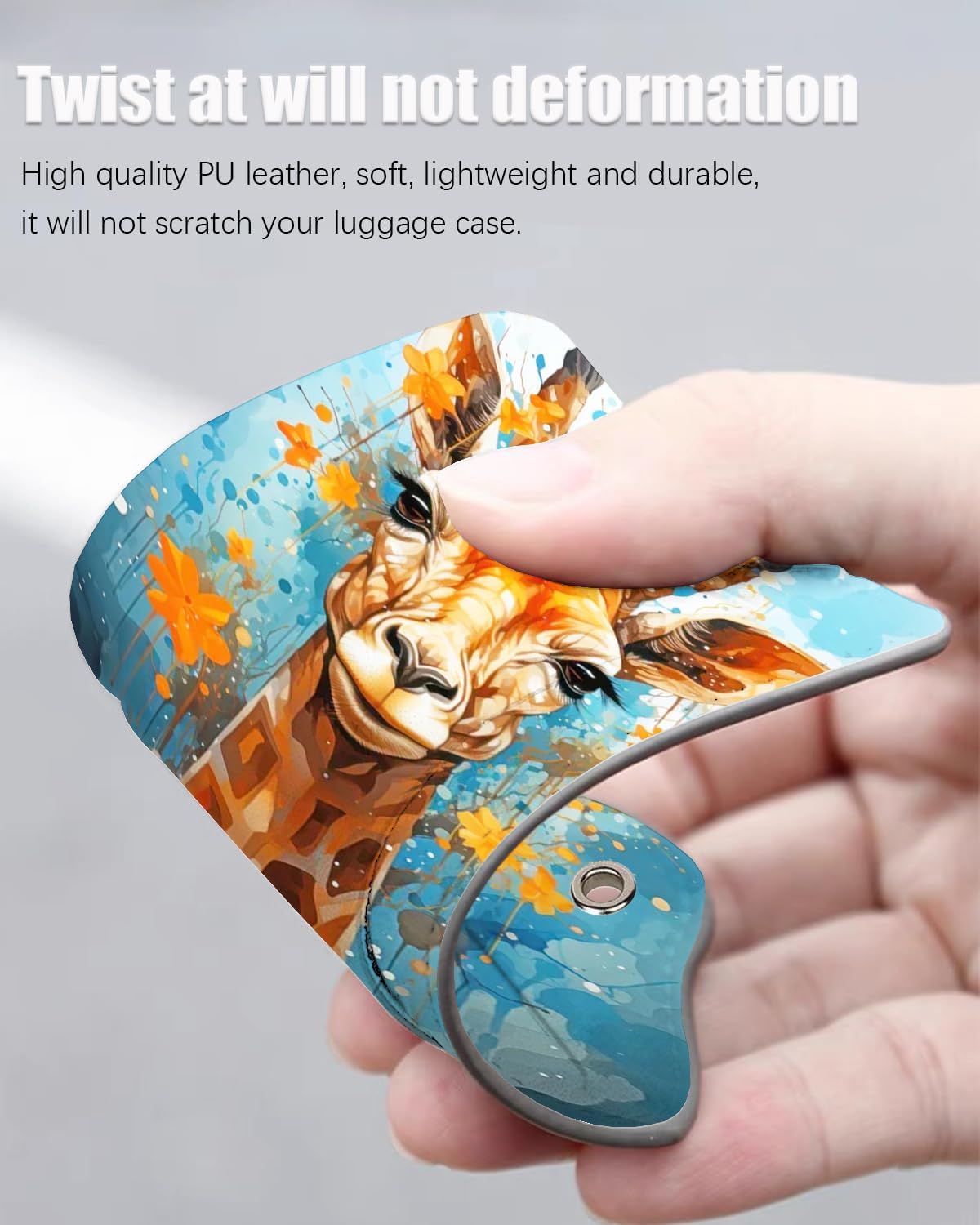 2 Pack Luggage Tags for Suitcase, Leather Suitcase Tags Cruise Ship with Privacy Cover and Double Metal Loop for Women Men Girls Boys Travel Baggage Bag Backpack Tags, Cute Giraffe