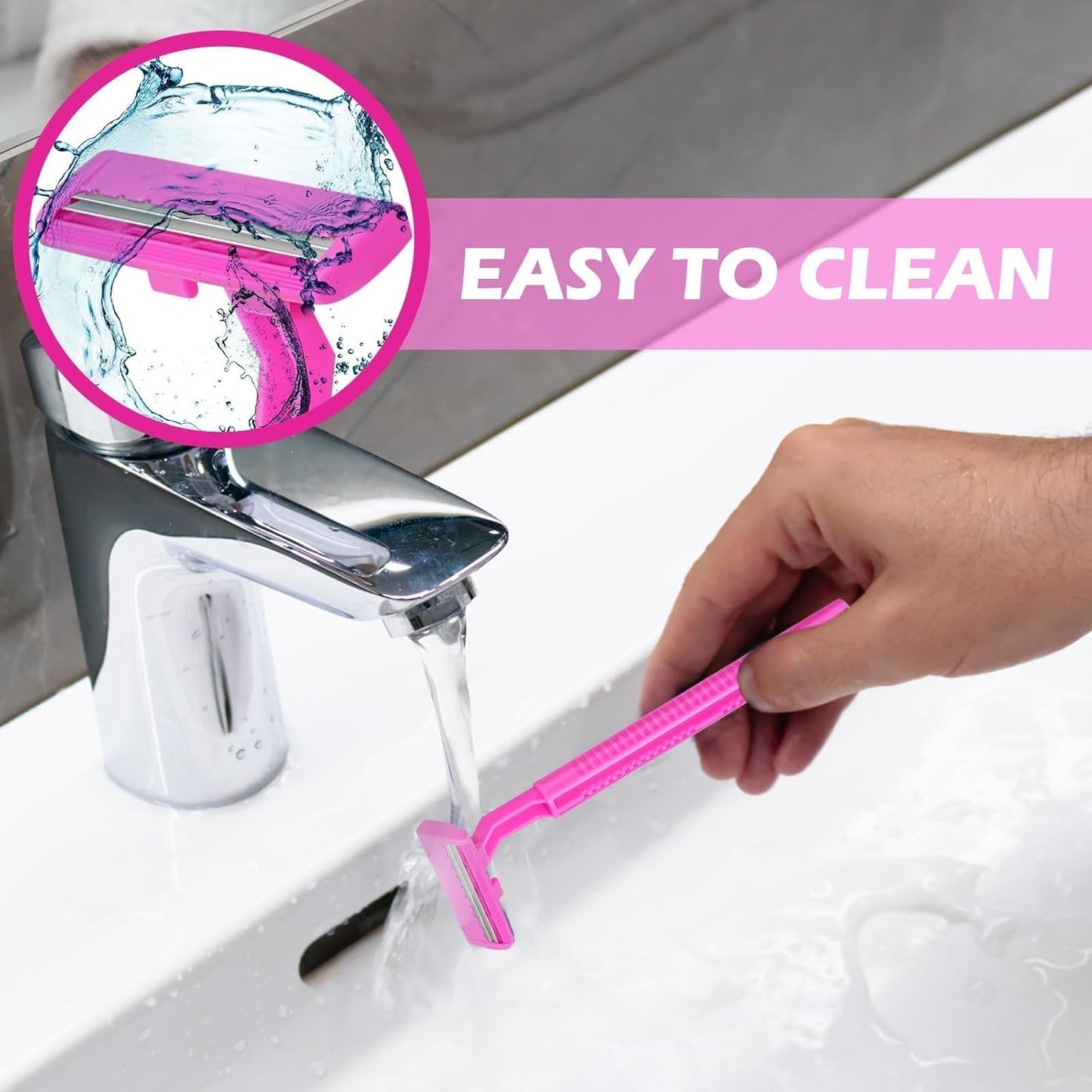 240 Pack Disposable Twin Blade Razors Individually Wrapped, Clear Safety Cap， Multipurpose Portable Shave Razor for Man Woman Bathing Hotel Travel （Pink)