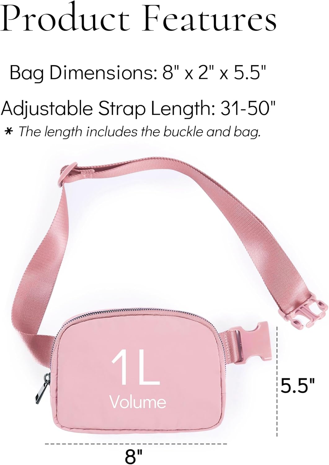 Fanny Pack Crossbody Bag Trendy Waterproof Small Sling Cross Body Purse for Women Men Fashion Waist Packs Mini Belt Pouch Chest Bum Hip Bag Lulu Dupes for Travel Vacation Running Pink