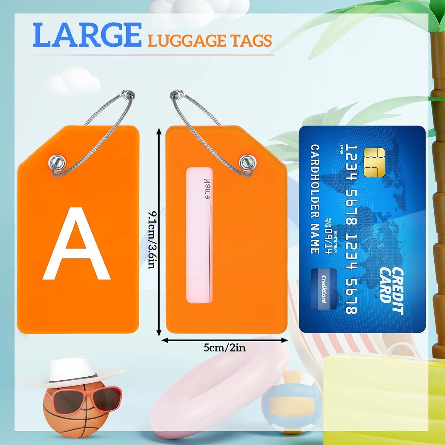 8 Pcs Initial Letter A-Z Luggage Tags Silicone Suitcase Instrument Tag with Name Card and Stainless Steel Loop(Letter A,Colorful)