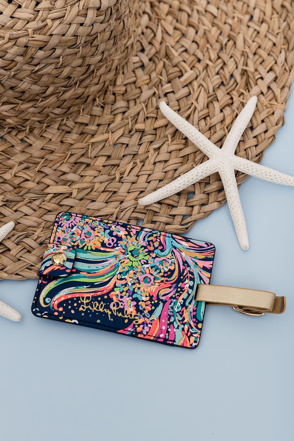Lilly Pulitzer Leatherette Luggage Tag with Secure Strap, Colorful Suitcase Identifier for Travel