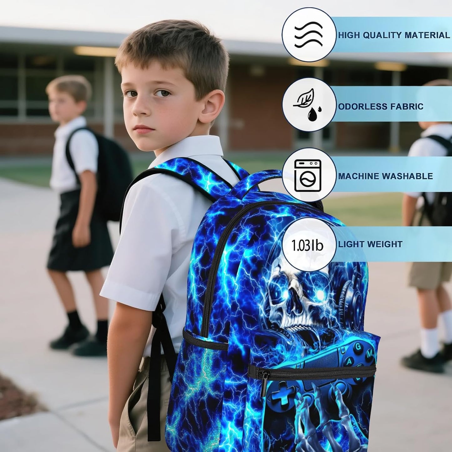 Backpack for Kids Game School Backpack for Boys Children Teens Elementary Middle School Students Kids' Backpacks Ages 6-18 Video Game Skull Bookbag Travel Back Pack