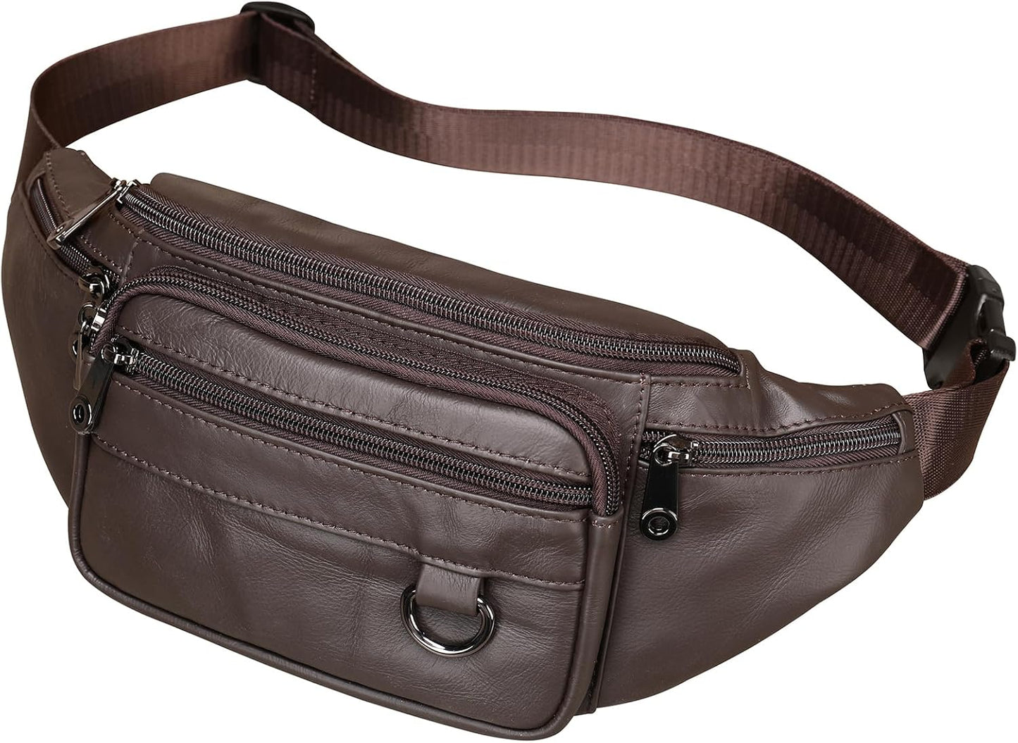 Genuine Leather Fanny Pack HandMade Durable cowhide Waist Bag Lots of Anti-theft zipper pocket Coffee