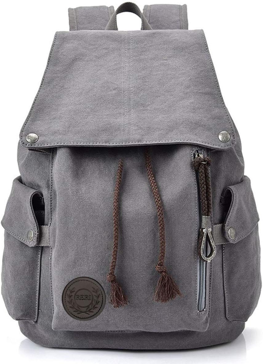 Canvas Backpack Vintage Backpack Grey Daypack for Men Women Laptop Travel Rucksack