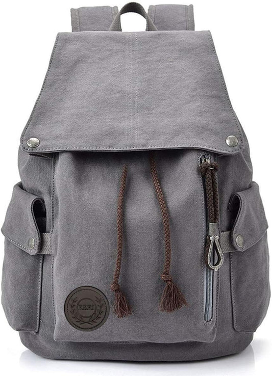 Canvas Backpack Vintage Backpack Grey Daypack for Men Women Laptop Travel Rucksack