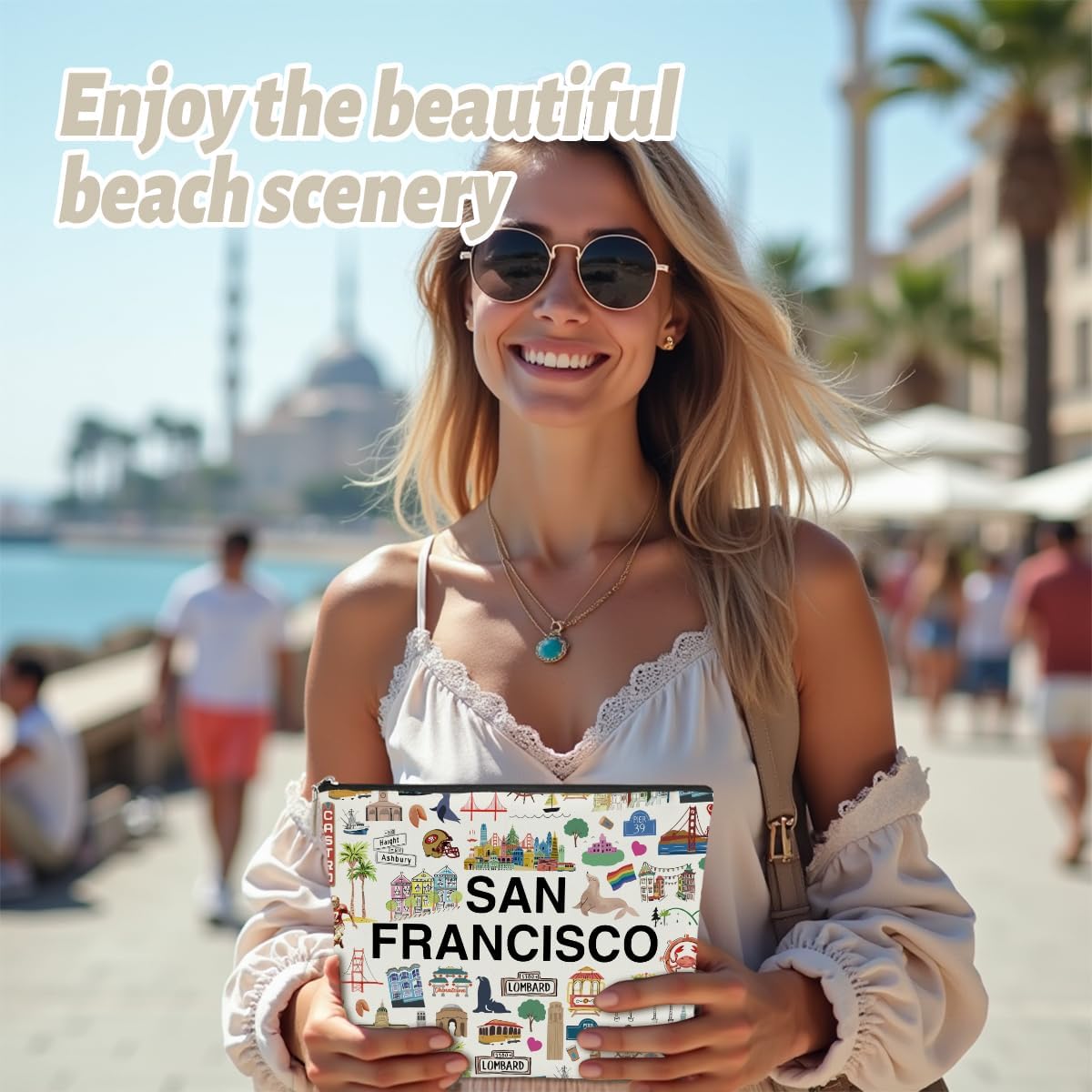 San Francisco Themed Makeup Bag - San Francisco Souvenirs Gift for Women, Best Friend, Sister - Travel Friendly Cosmetic Bag, Birthday Christmas Gifts