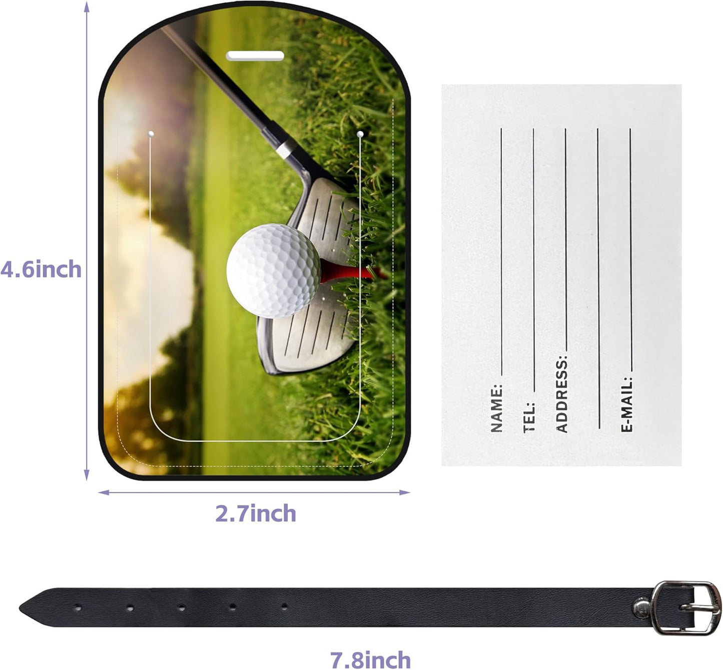2 Pack Luggage Tags Golf Club and Ball PU Leather Baggage Handbag Suitcase Tags with Secure Strap Privacy Cover ID Labels,Business Travel Baggage Tag Identifier