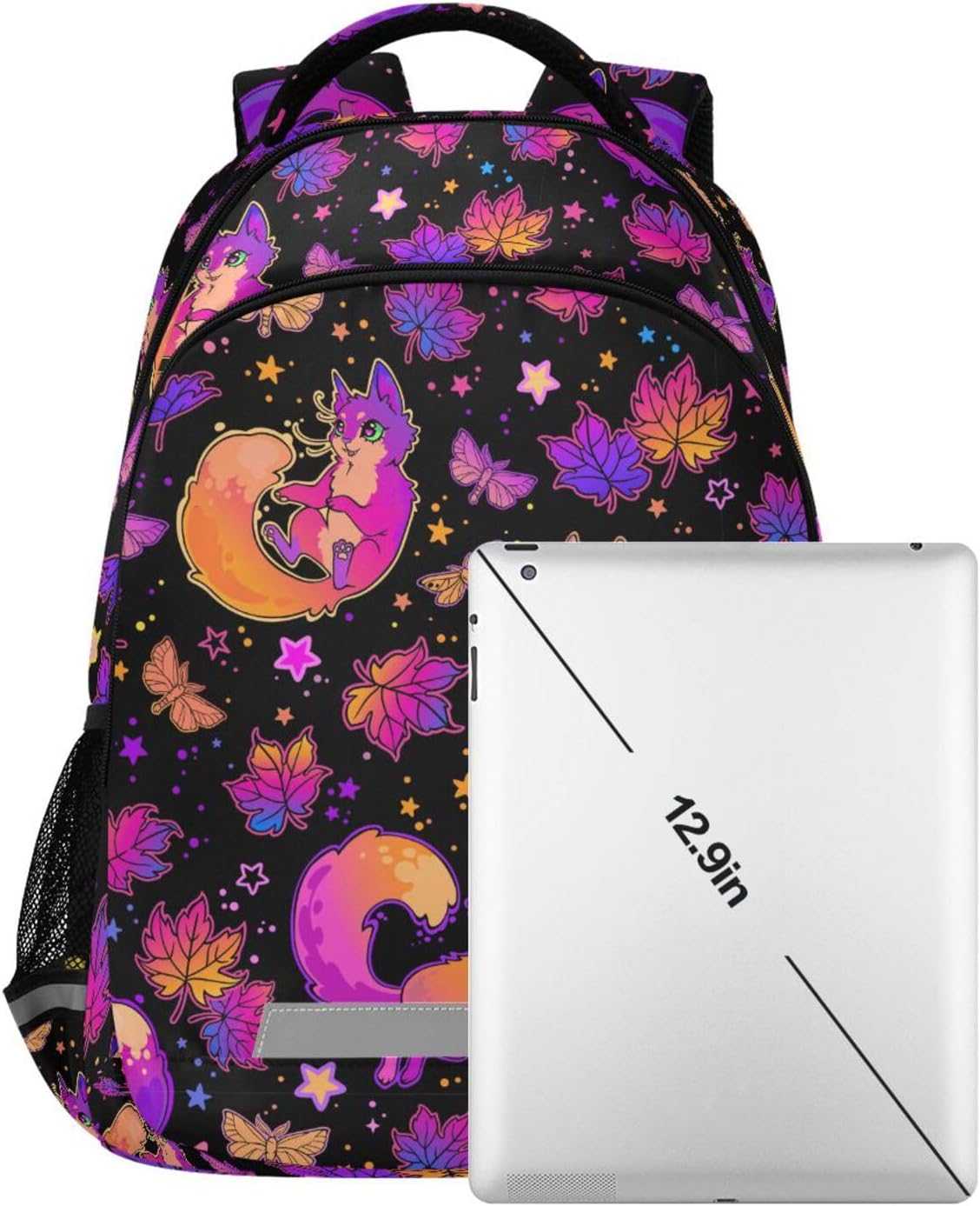 Purple Psychedelic Fox Cat Backpack Boys Girls Bookbag Elementary School Bag Kids Travel Rucksack