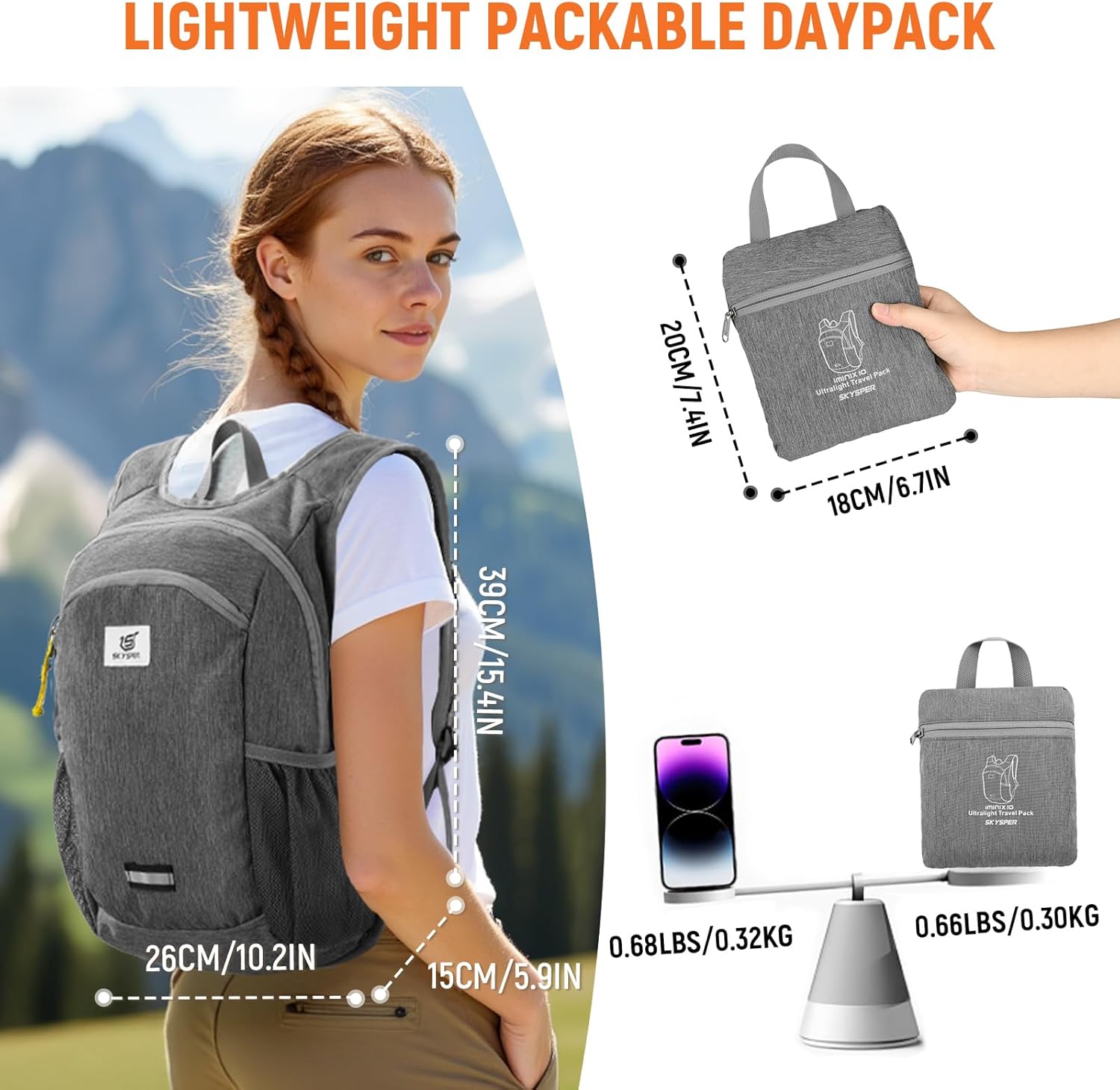 SKYSPER 10L Hiking Backpack, Foldable & Packable Lightweight Daypack for Travel, Collapsible Small