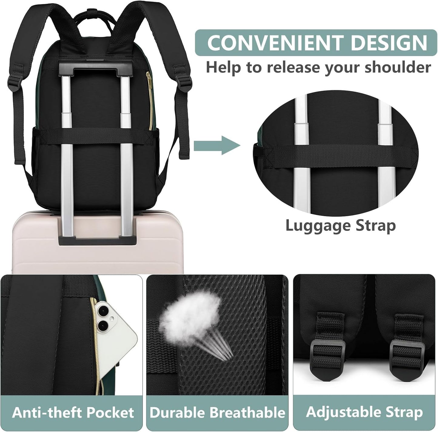 Laptop Backpack for Women Work Bag - 15.6 inch Travel Backpack with USB Charger College Bookbag