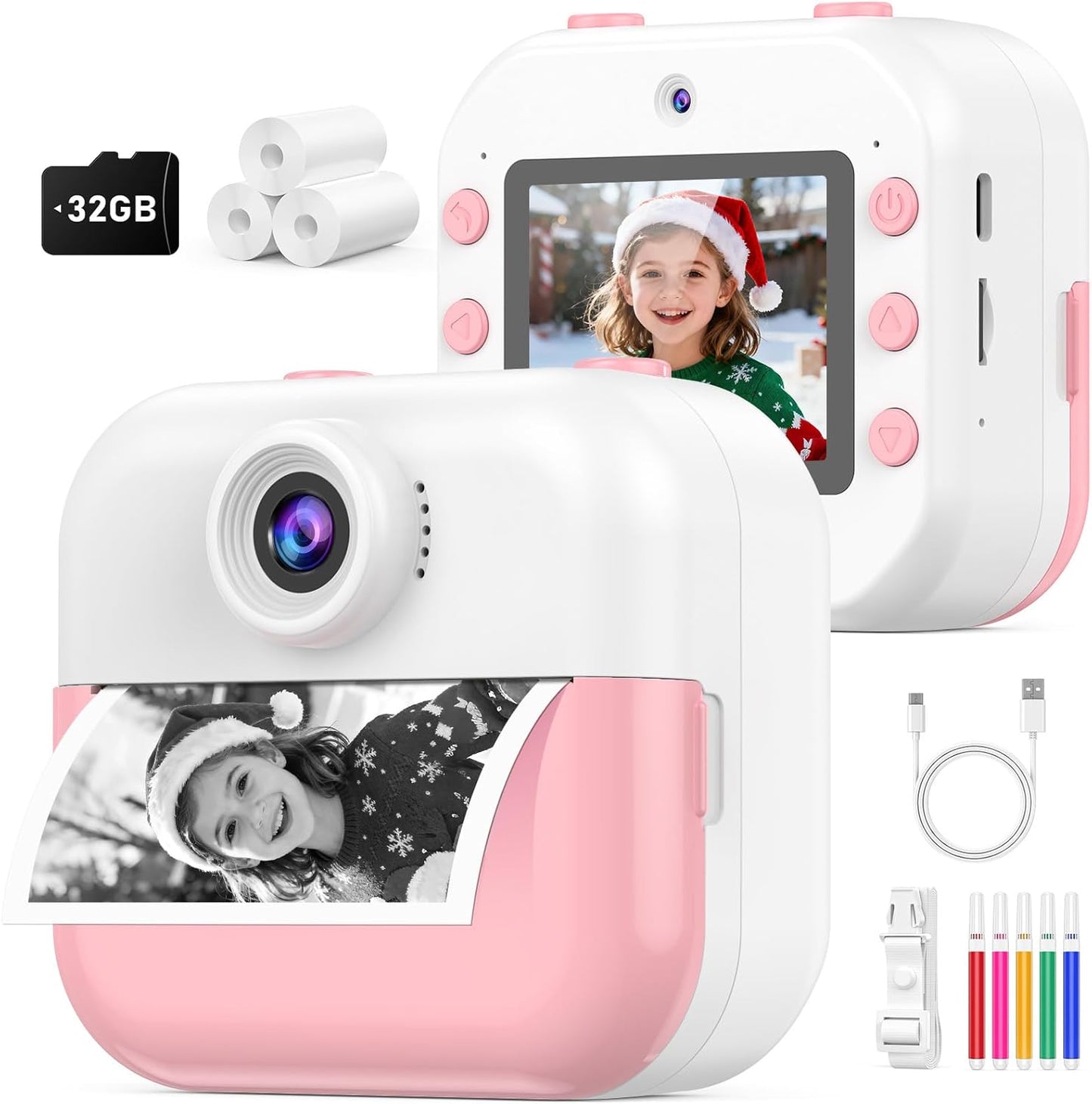 Instant Print Front Rear Dual Selfie Kids Camera for Kids Christmas Birthday Gifts for Girls Age