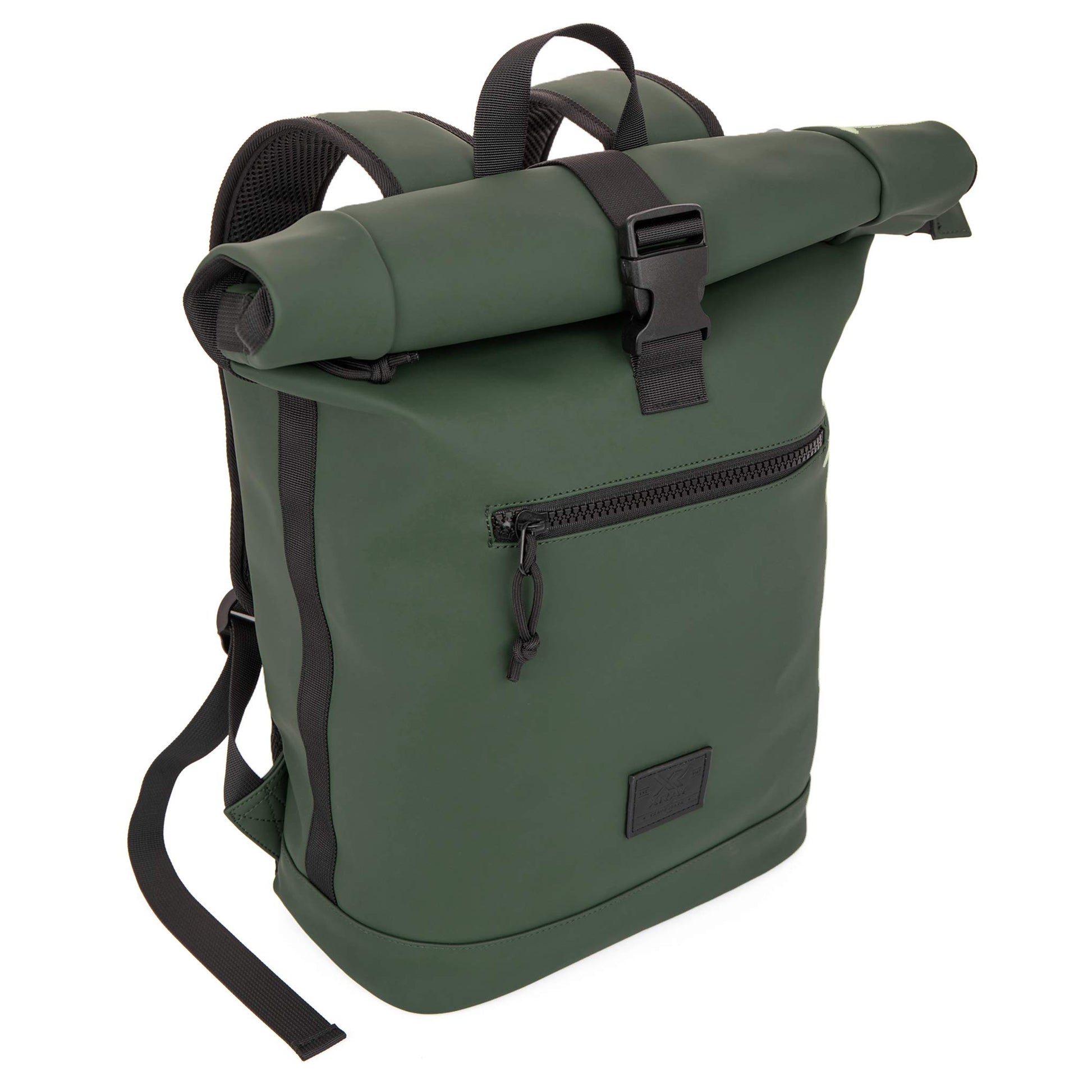 X RAY Roll Top Laptop Backpack for Men Women, PU Leather Expandable Roll Up Backpack Capacity
