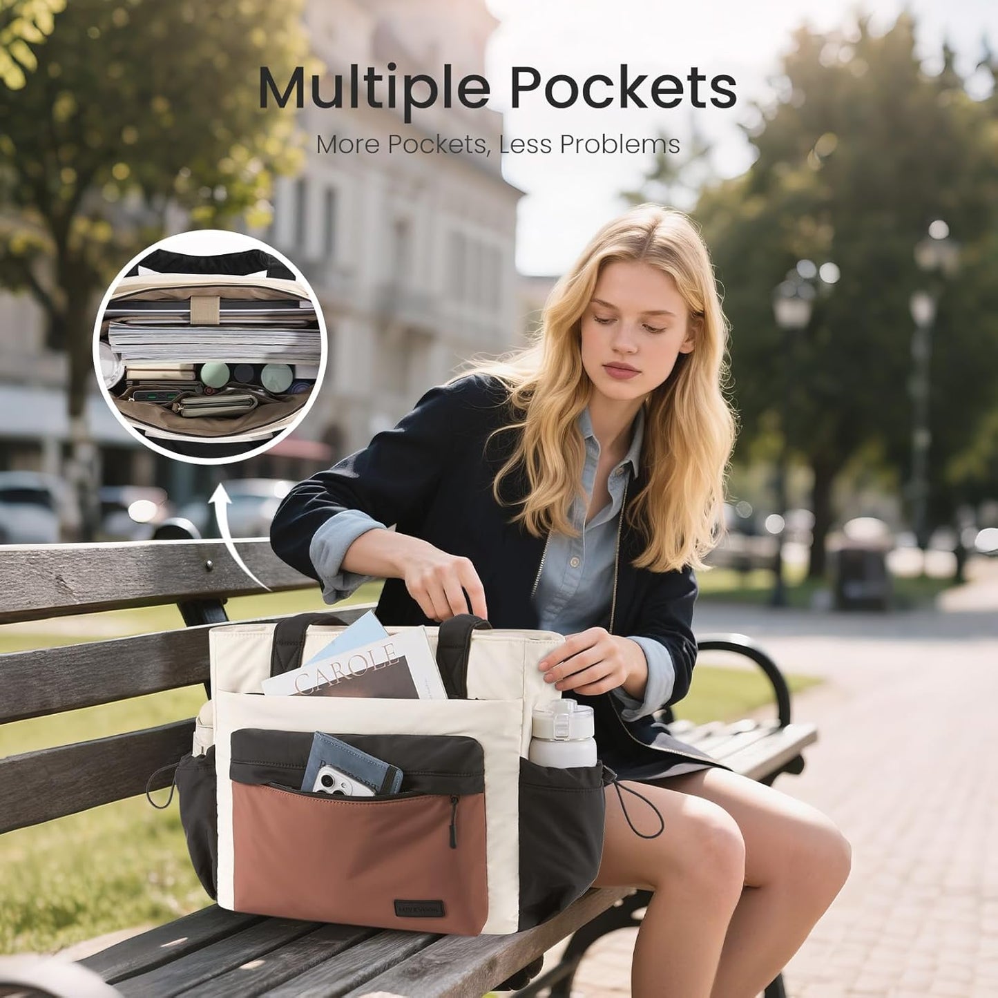 LOVEVOOK Tote Bag for Women, Puffer Work Tote with Zipper, Compartments, Travel Handbag for Nurse, Teacher, Daily Use, Gym