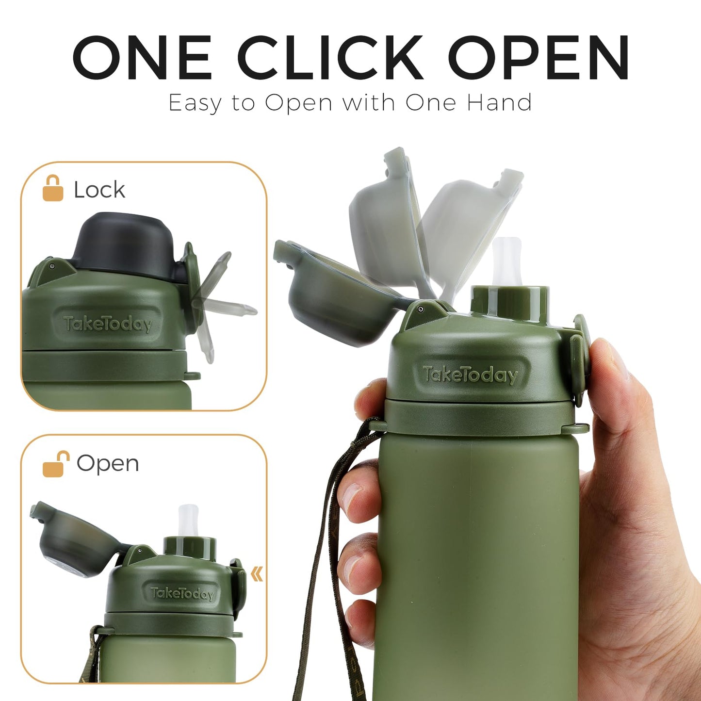 TakeToday Collapsible Water Bottles with Straw for Travel, 21oz, Jungle