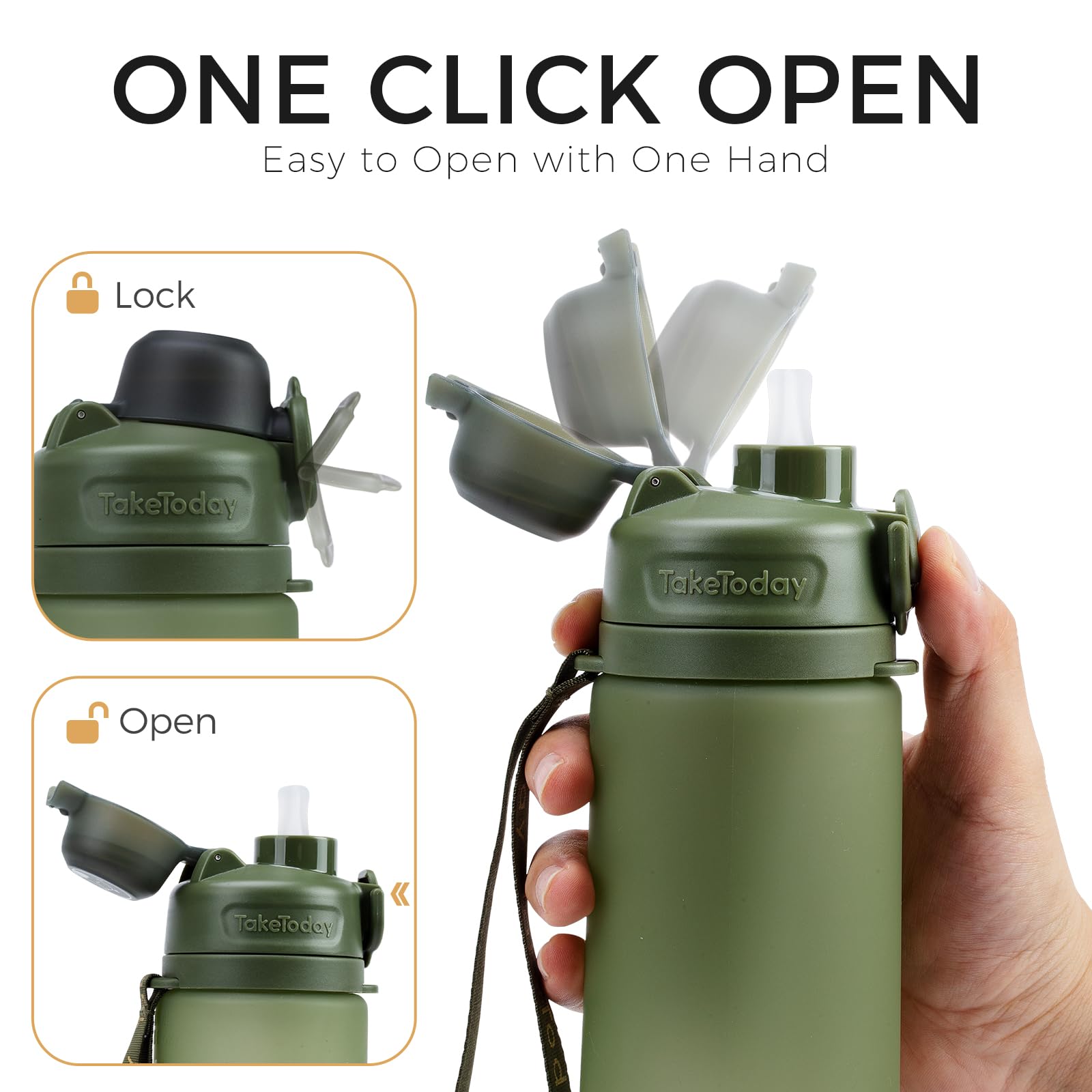 TakeToday Collapsible Water Bottles with Straw for Travel, 21oz, Jungle