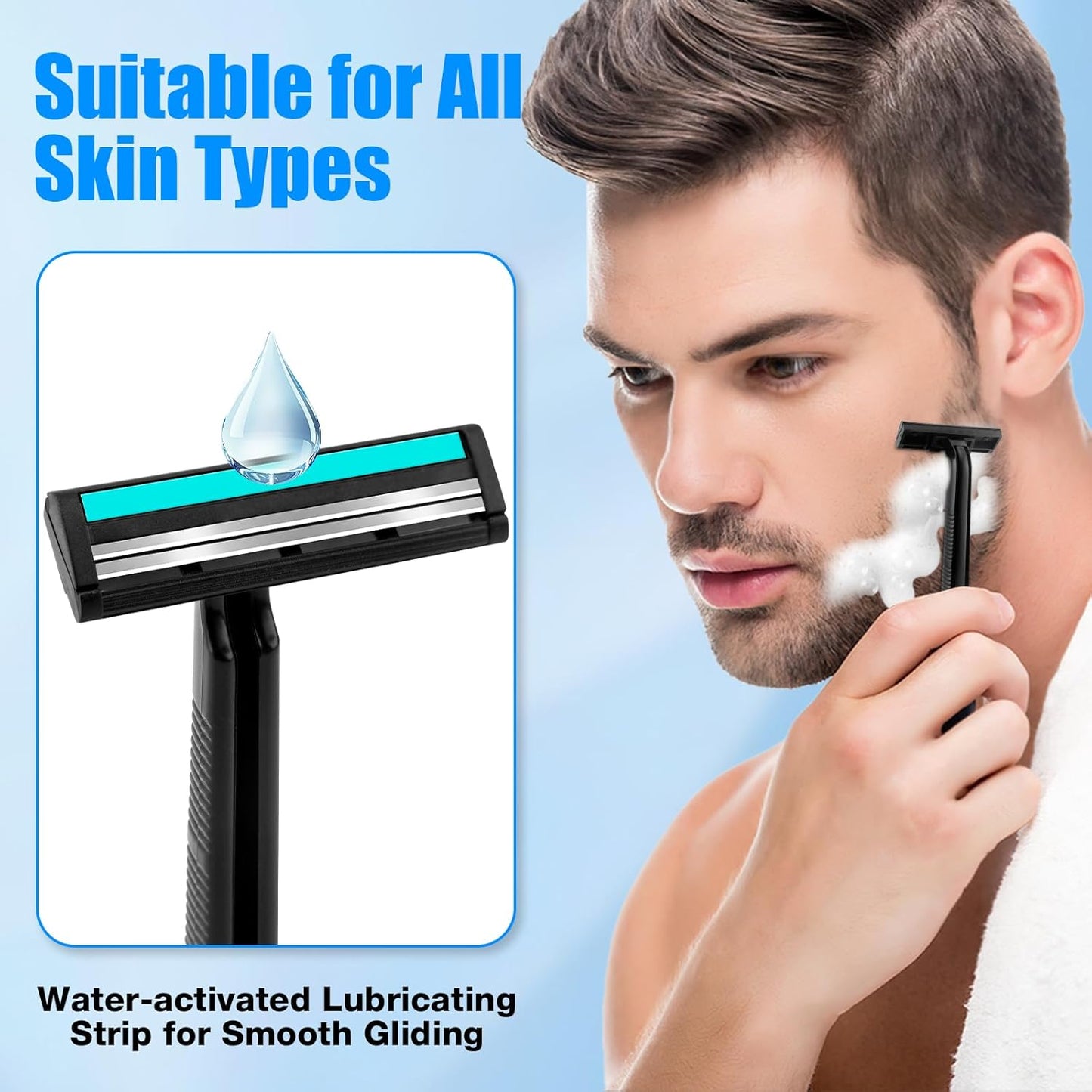Disposable Razors Bulk for Men 200 Pack, Homeless Supplies Bulk, Twin Blade Mens Safety Travel Supply Shaving Razor, Face Beard Body Shavers for Hotel Camping Bathing (Black)