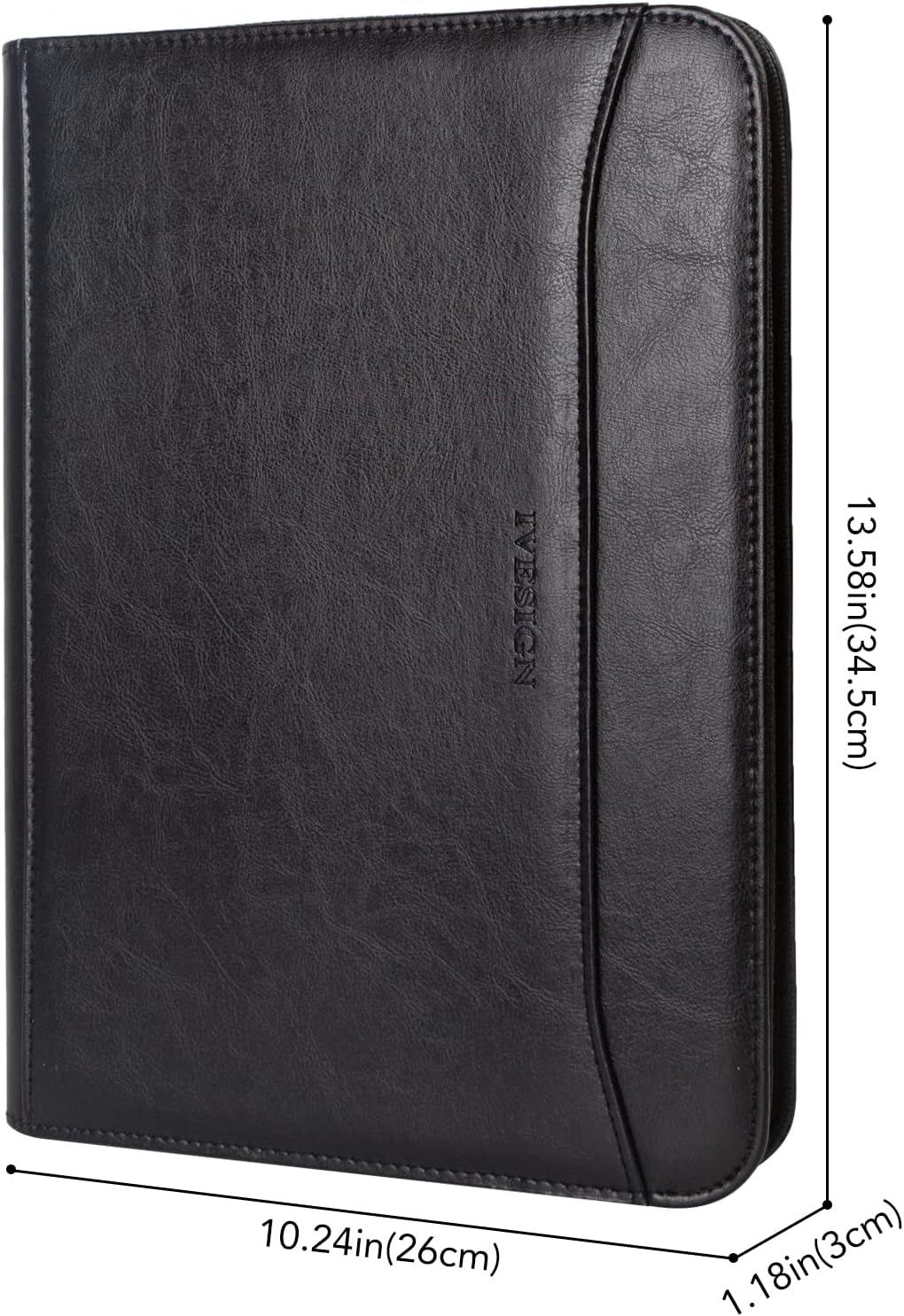 IVESIGN Zippered Padfolio for Women & Men Resume Portfolio Folder Vegan Leather Salesman Business Organizer Planner,with Writing Pad Interior 10.1 Inch Tablet Sleeve Black