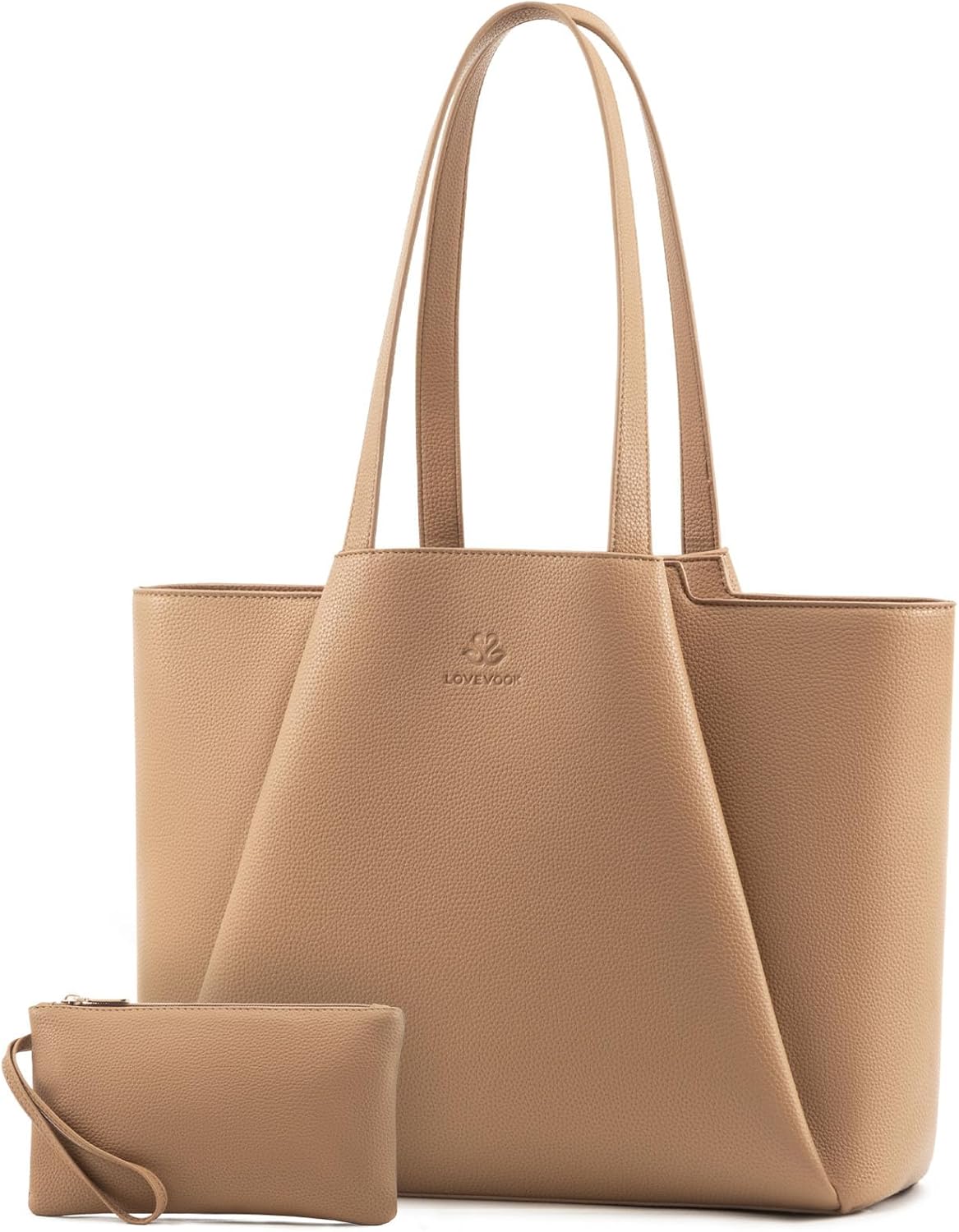 LOVEVOOK Laptop Tote for Women - 15.6 Inch Faux Leather Laptop Bag with Clutch, Large Capacity