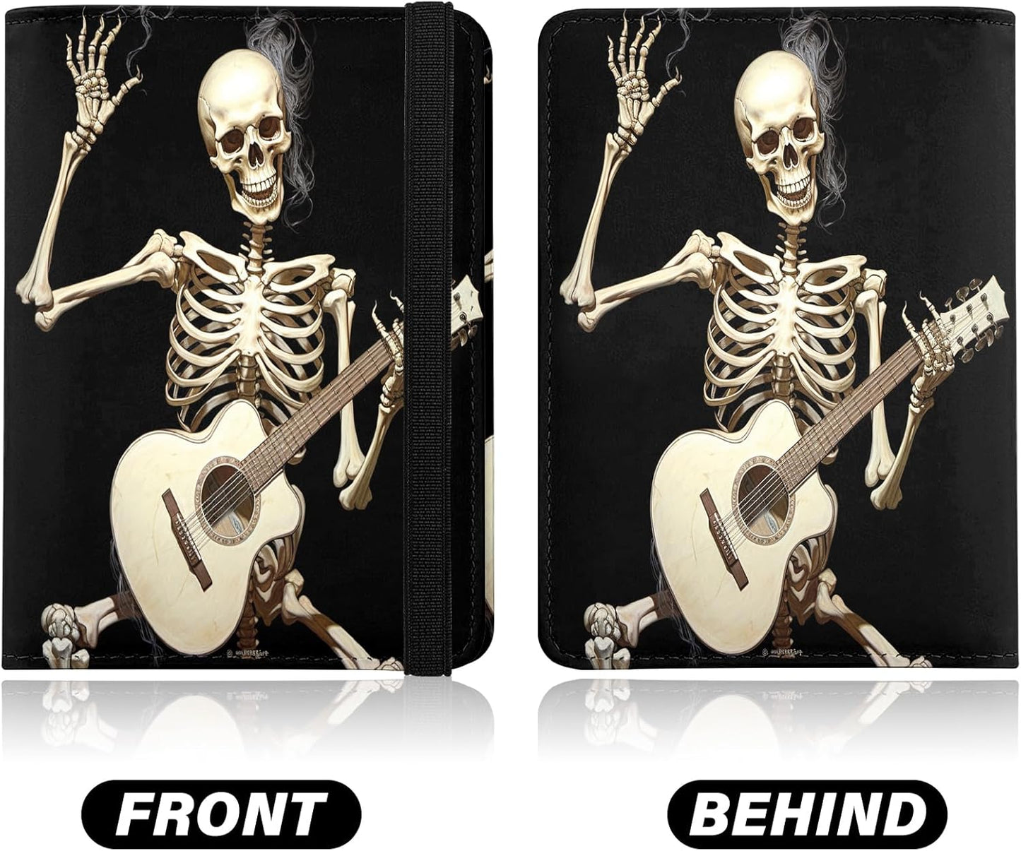 Cute Passport Holder and Holder Combo Passport Cover with Compatible Wallet Credit Card Protector RFID Blocking Women Men (Black Skull Skeleton)