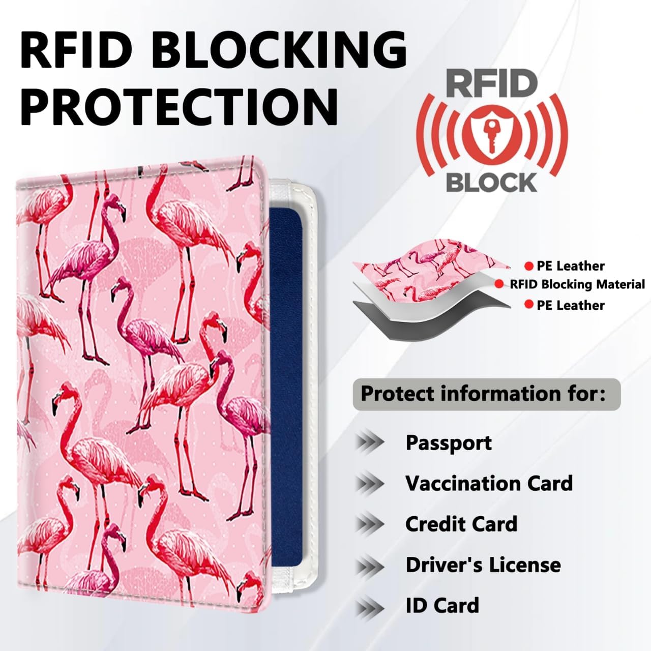 Passport Holder for Travel, Cute Passport Cover for Women Men, Waterproof PU Leather Rfid Blocking Passport Wallet with Credit Card Case for Travel Family, Boys Girls Travel Essentials