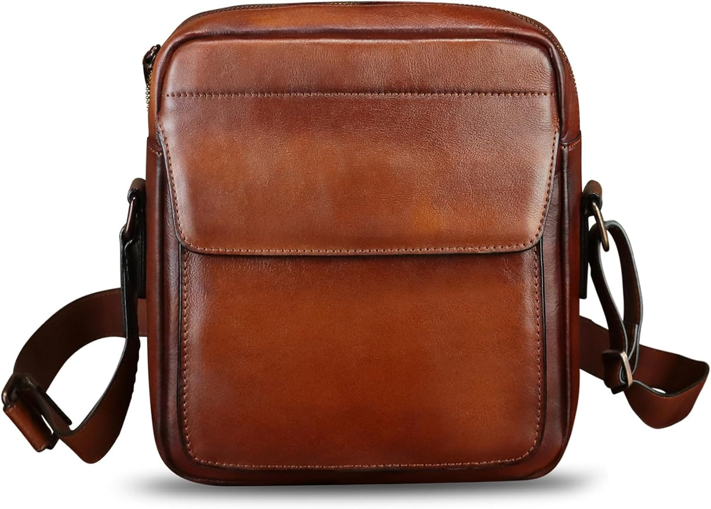 IVTG Genuine Leather Messenger Bag for Men Crossbody Shoulder Bag Satchel Casual Sling Daypack Work Business Daily Purse