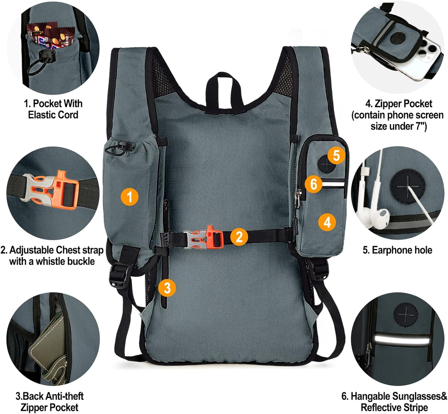 Seektop 15L Small Hiking Backpack for Women Men, Lightweight Hiking Packable Daypack with Phone Pocket for Travel Camping (Grey, 15L)