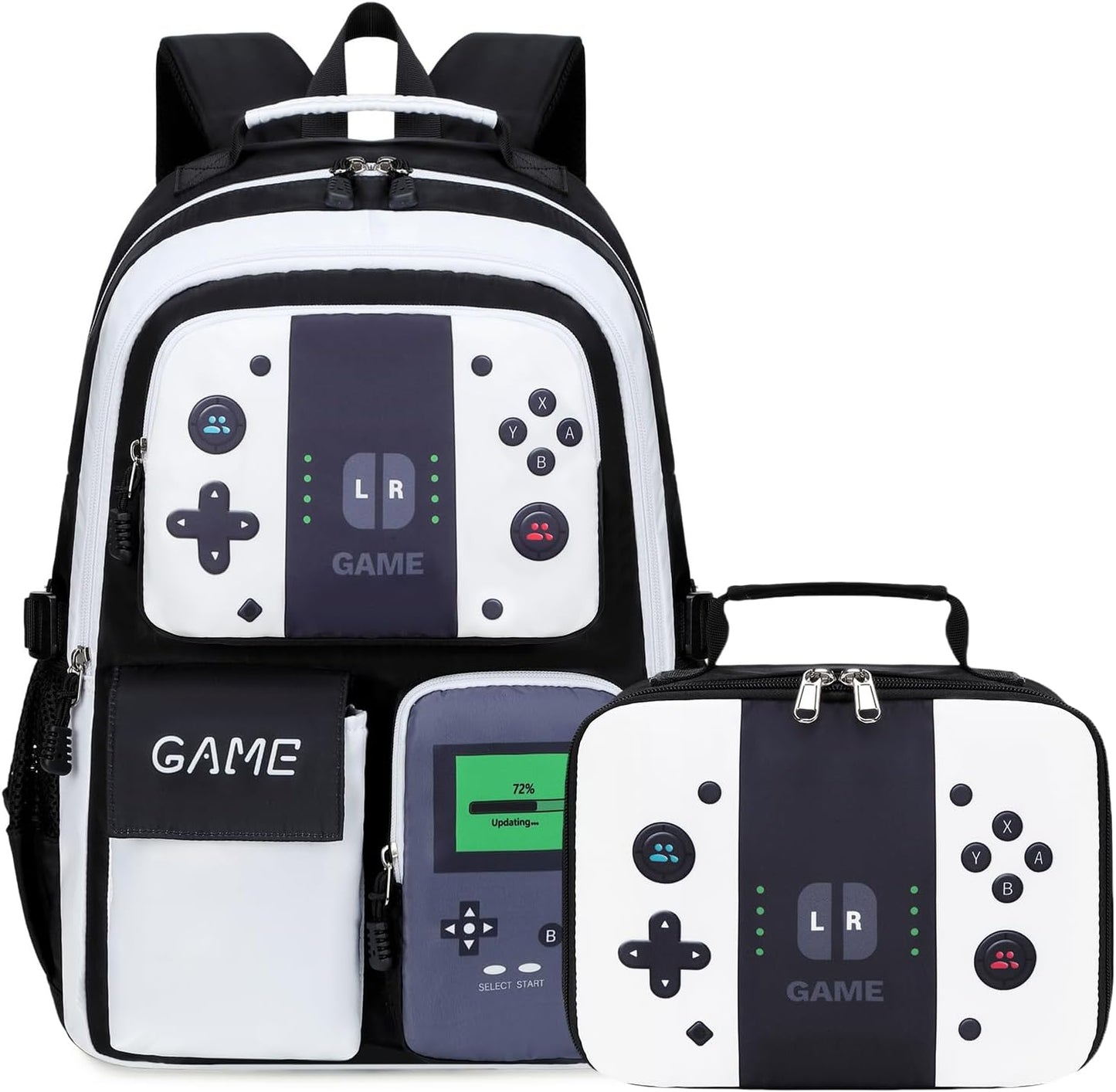 Boys Backpack Kids Bookbag TeensSchool Bag LuminousGame Large capacity bag (4BlackWhite Set)