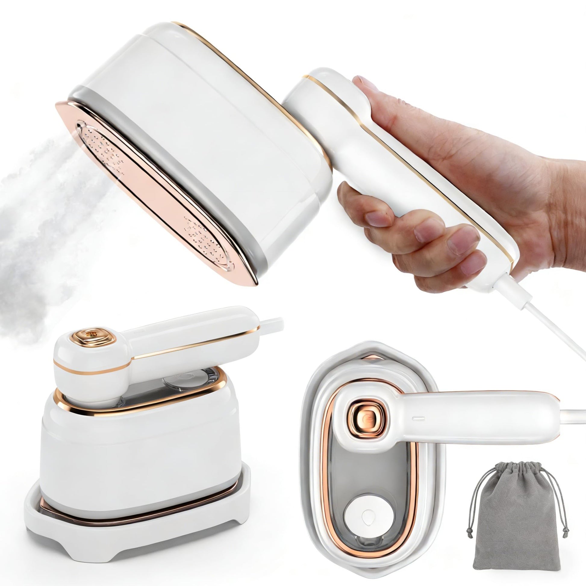Travel Steamer for Clothes, 1200W Mini Travel Iron with Steam, Handheld Rotary Garment Iron