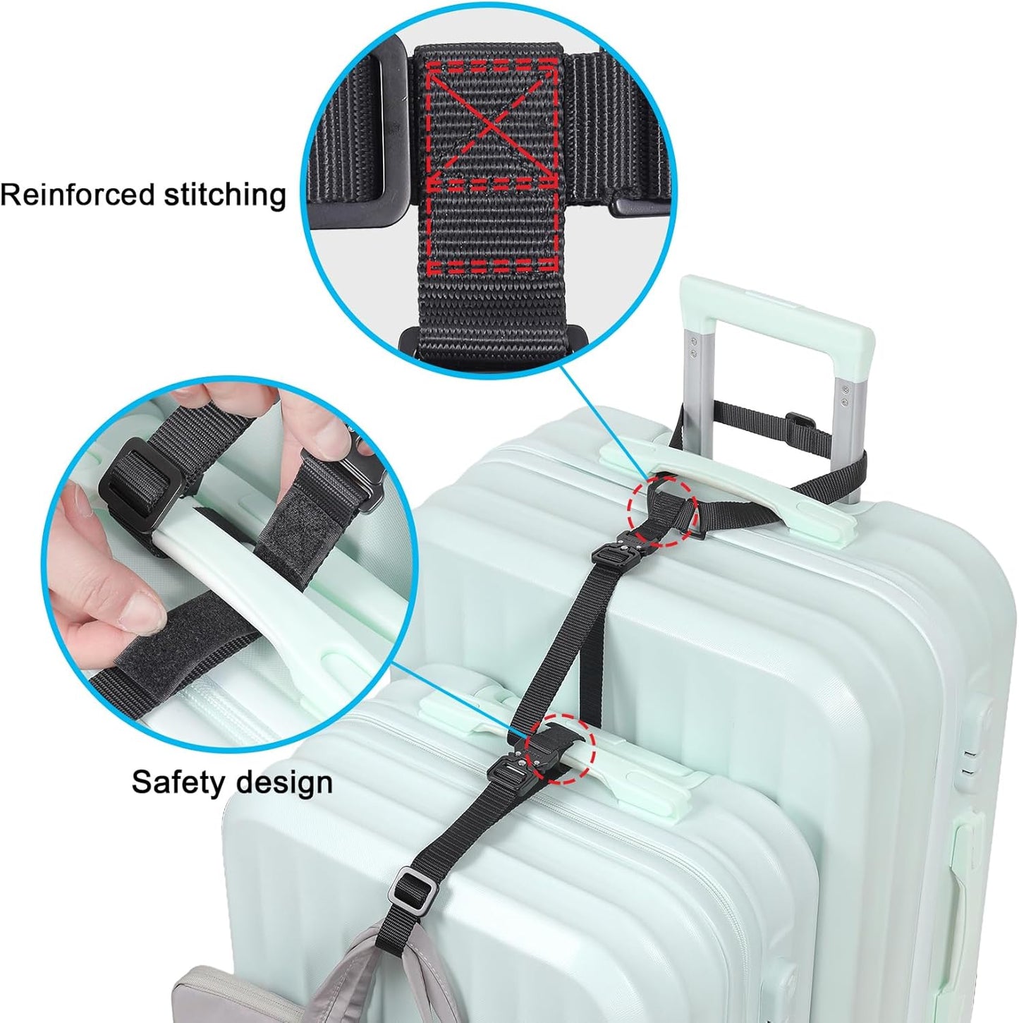 Vigorport Luggage Straps, Metal Luggage Connector Straps for Suitcases Add A Bag and Connect Your 2 Suitcases Together Adjustable Attachment Accessories Belts (0.75" Width Small Size)