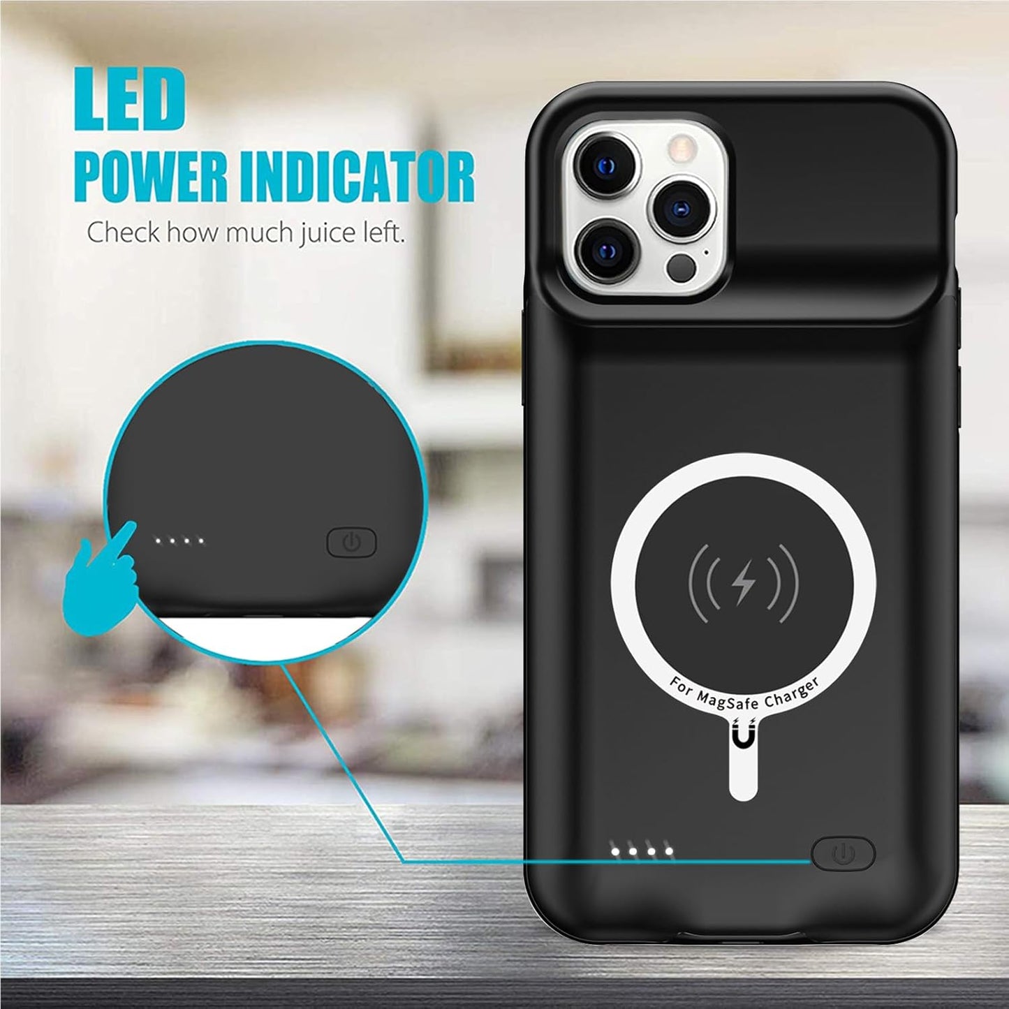 Battery Case for iPhone 12 Pro Max, 10800mAh High Capacity Rechargeable Smart Portable Charger Case Extended Battery Pack with iPhone 12 Pro Max (6.7 inch) Wireless Charging Case Support Carplay-Black