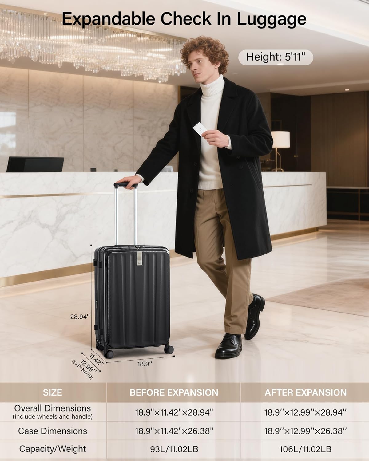 Hanke 26 Inch Expandable Luggage Top Opening Checked Bag Luggage Hard Shell Suitcases with Wheels