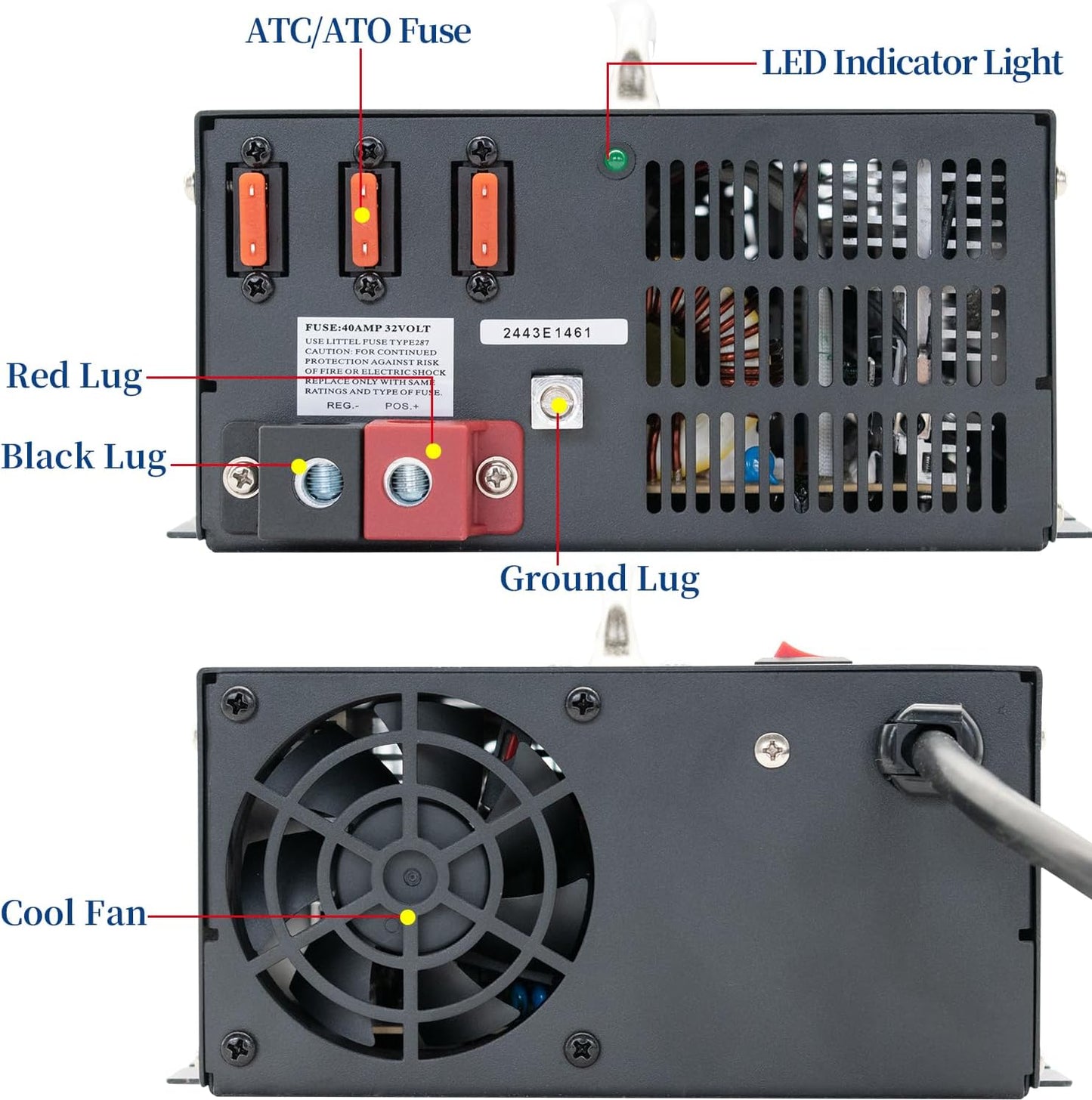 75 amp Power Converter for rv Camper with Handle and 15ft Cables,Battery Chargers with 3 Stage Smart Charging Mode for rv 110/120 VAC to DC 12V, with Voltage Display