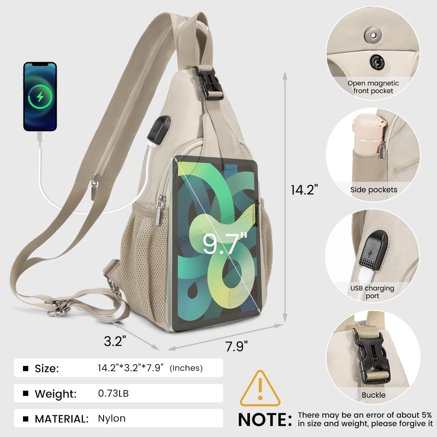 LOVEVOOK Sling Bag for Women Casual Daypack Nylon Crossbody Sling Backpack Travel Shoulder Bag Hiking Daypack
