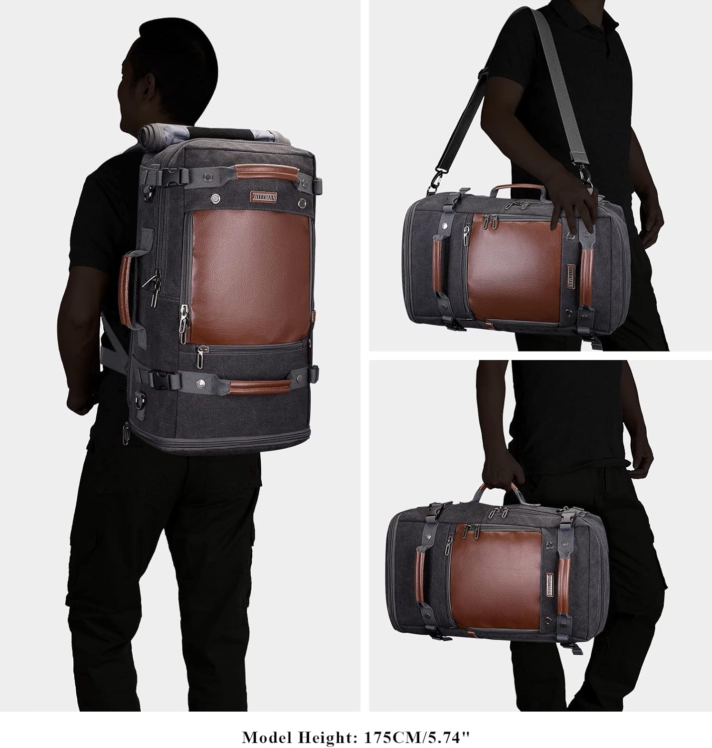 WITZMAN Travel Backpack for Men Women Carry on Luggage Backpack Canvas Rucksack Duffel bag with Shoe Compartment（A2021 big size black）