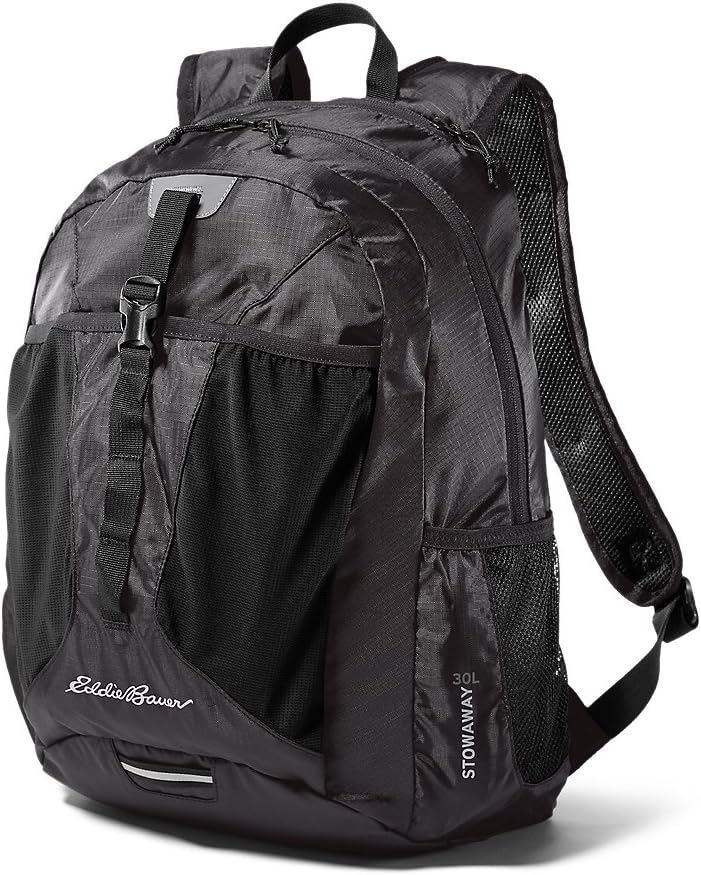 Eddie Bauer Stowaway Packable Backpack-Made from Ripstop Polyester, Onyx, 30L