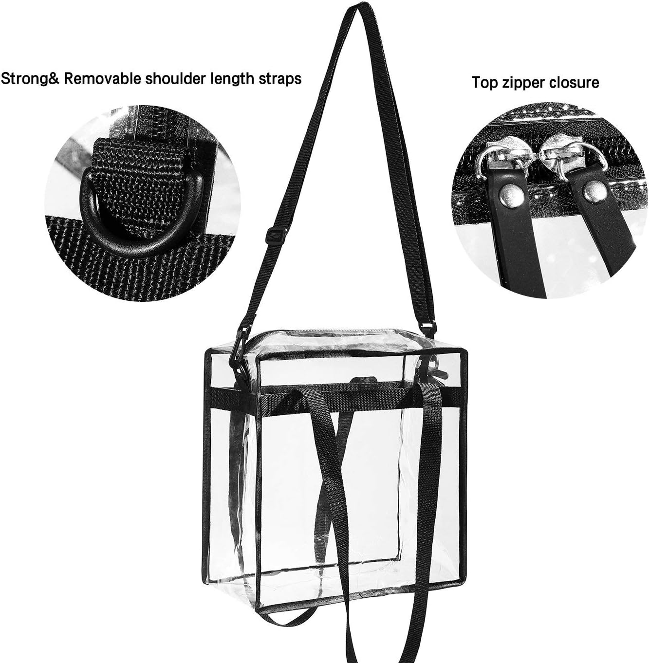 BAGAIL Clear Bags 12x6x12 Stadium Approved Clear Tote Bag with Zipper Closure Crossbody Shoulder Bag with Adjustable Strap