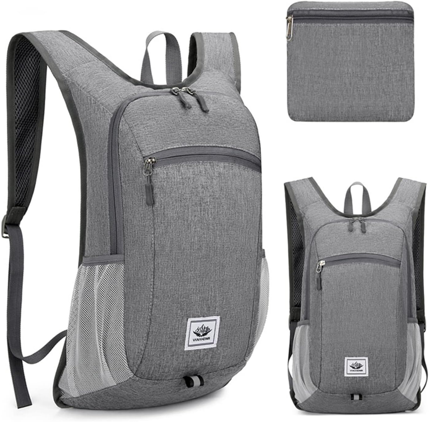 DOJUNS Hiking Backpack 15L Small Travel Backpack Lightweight Foldable Daypack Packable Camping Backpacks for Women Men (Gray)