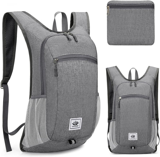 DOJUNS Hiking Backpack 15L Small Travel Backpack Lightweight Foldable Daypack Packable Camping Backpacks for Women Men (Gray)